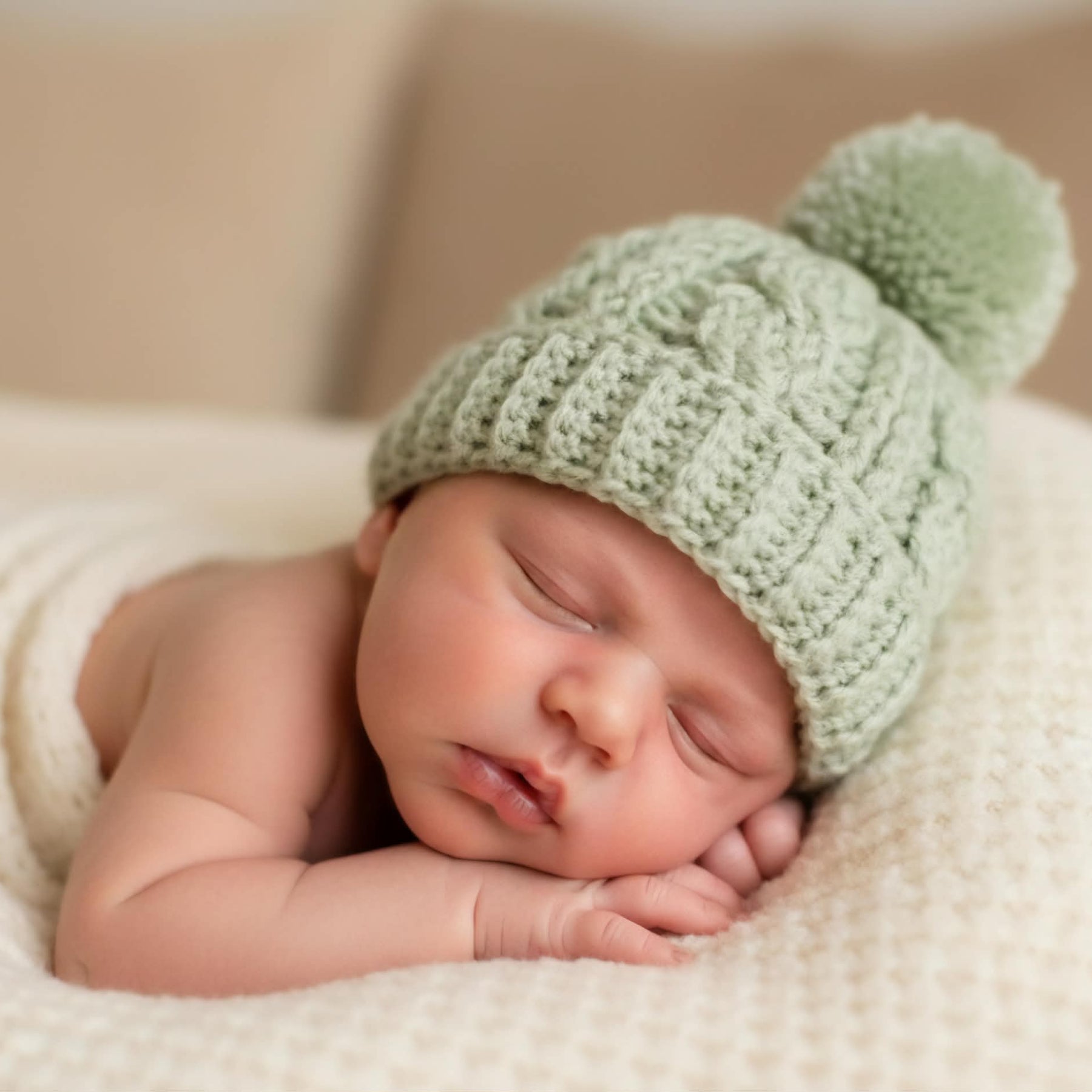 Baby Beanie | Sage Green |Newborn | Crochet| Knit | Cable | Hat