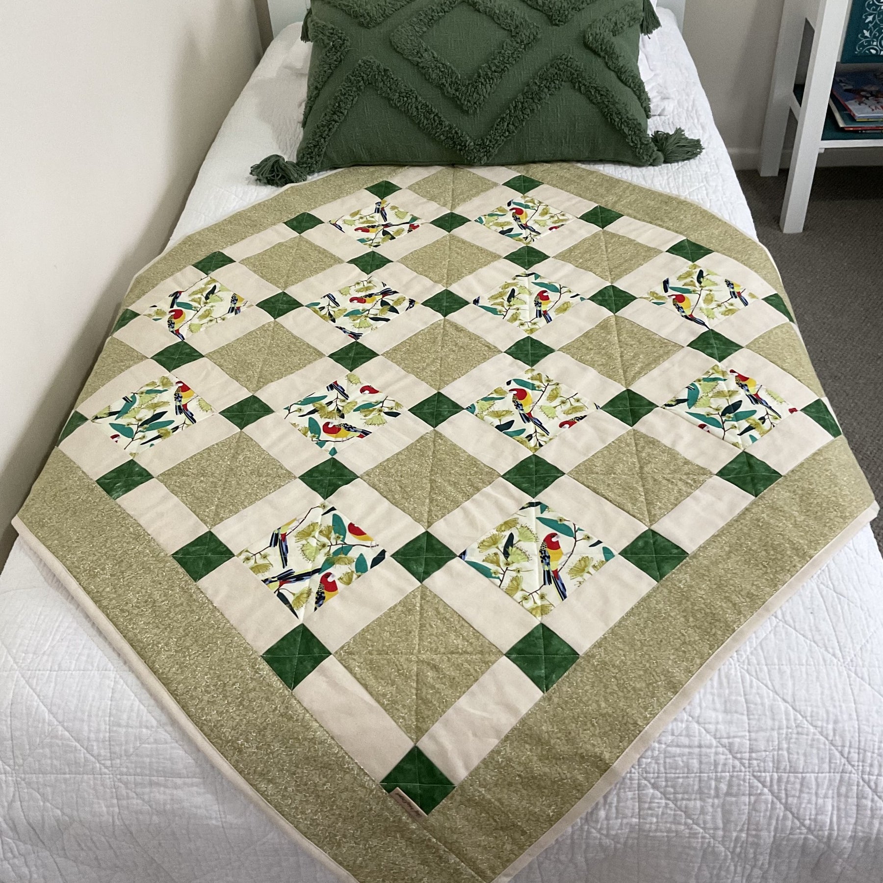 Patchwork lap quilt throw rug blanket, Eastern Rosella