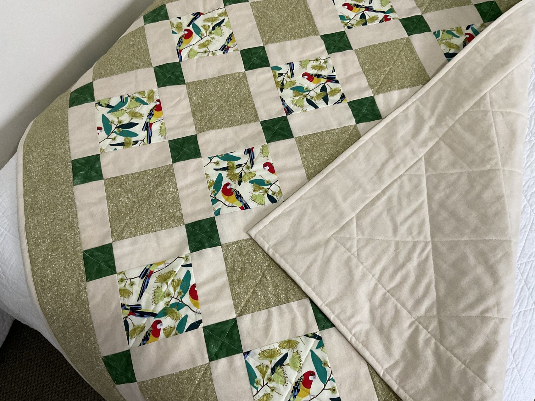 Patchwork lap quilt throw rug blanket, Eastern Rosella