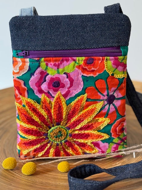 Crossbody Bag -  Unique -  Embroidered -  Textile Art -  Collage