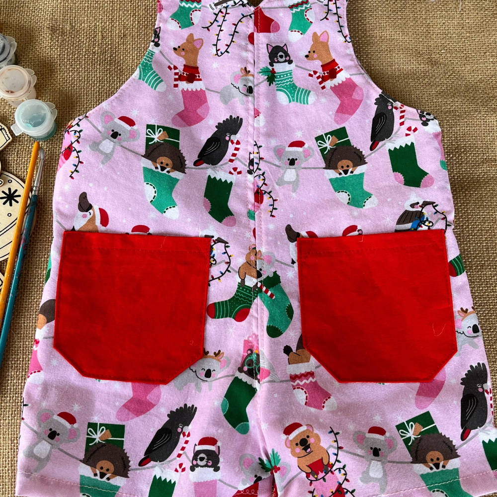 Christmas baby overalls/shorts | Aussie animals in stockings