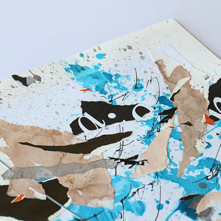 Blue, tan and orange abstract collage