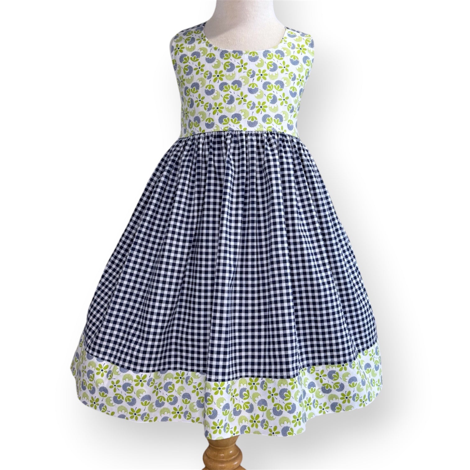 SIZE 5 Lola Dress | Navy gingham and print