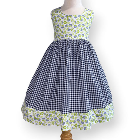 SIZE 5 Lola Dress | Navy gingham and print