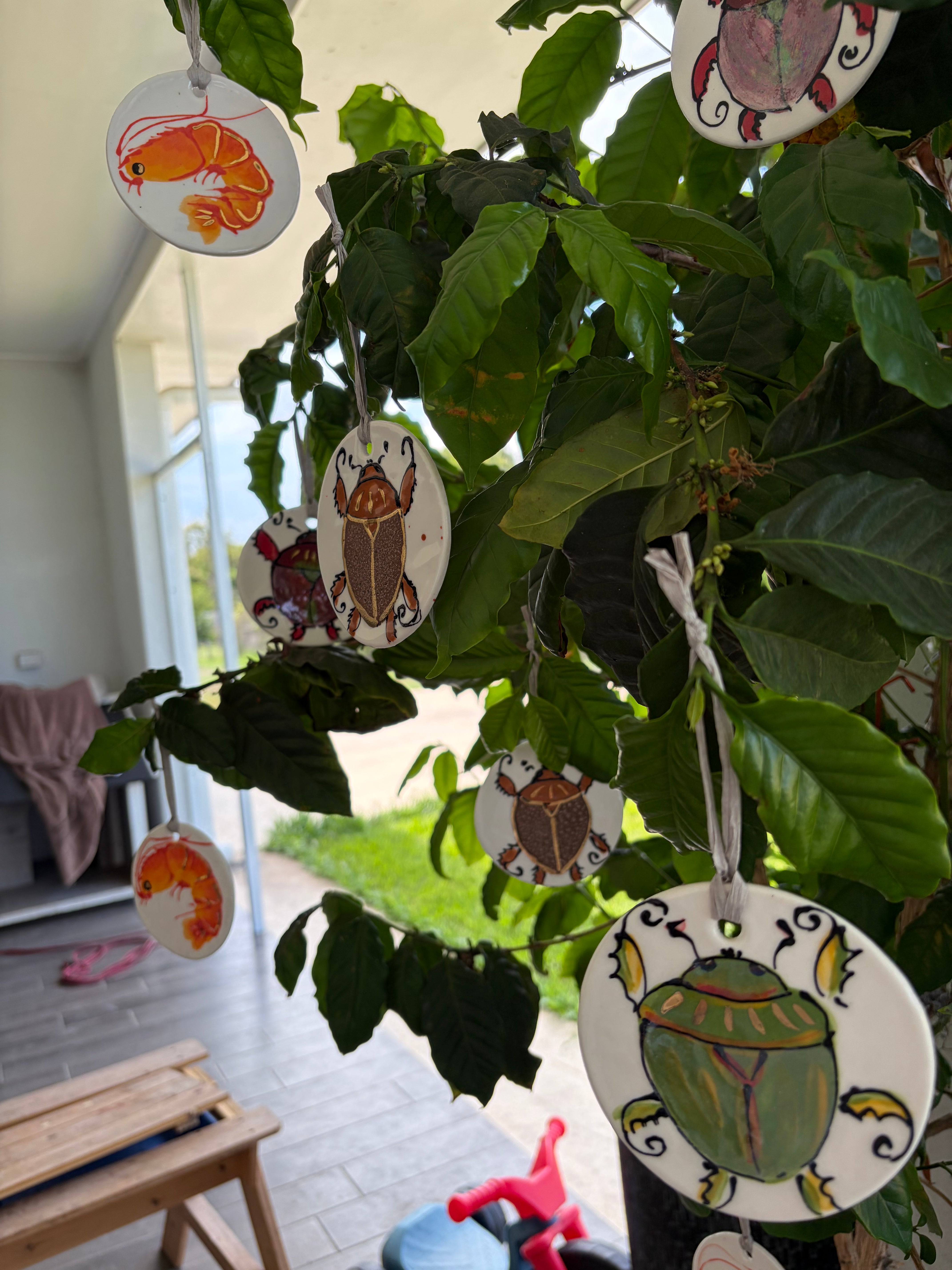 Australian Christmas Ceramic, Hand Painted Ornaments - Prawns and Christmas Beetles 2025