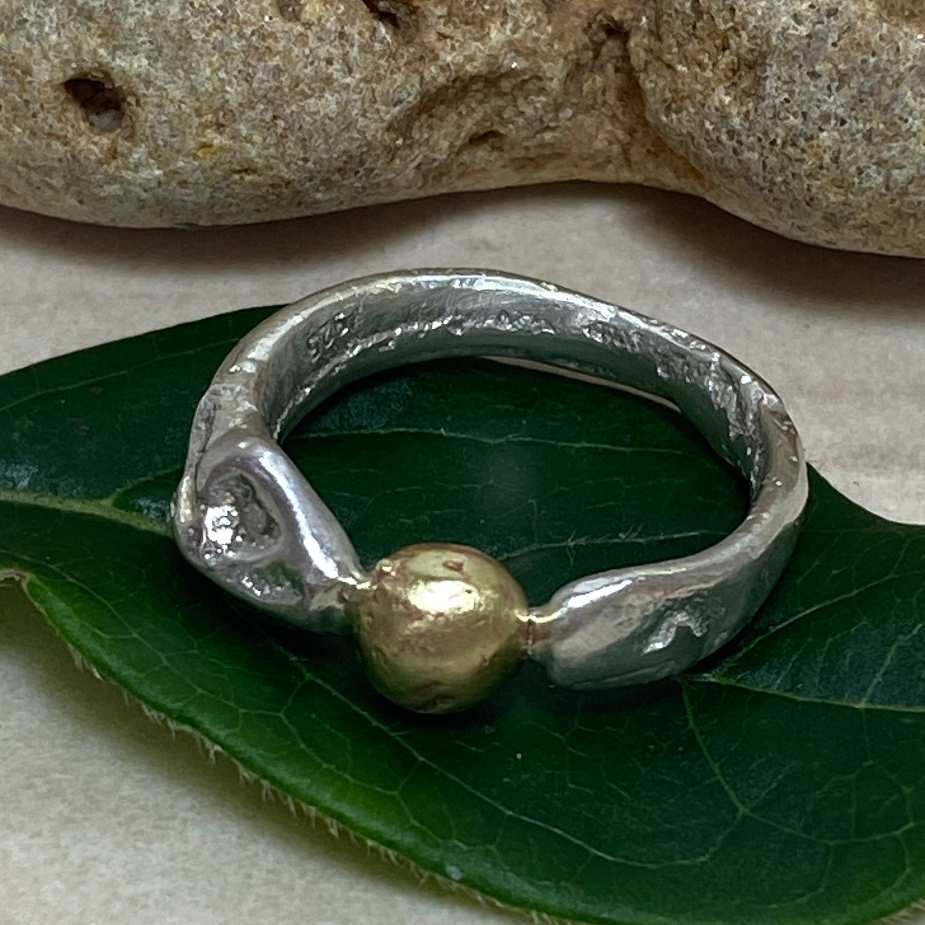 Seed Ring | Sand Cast Sterling Silver with Brass