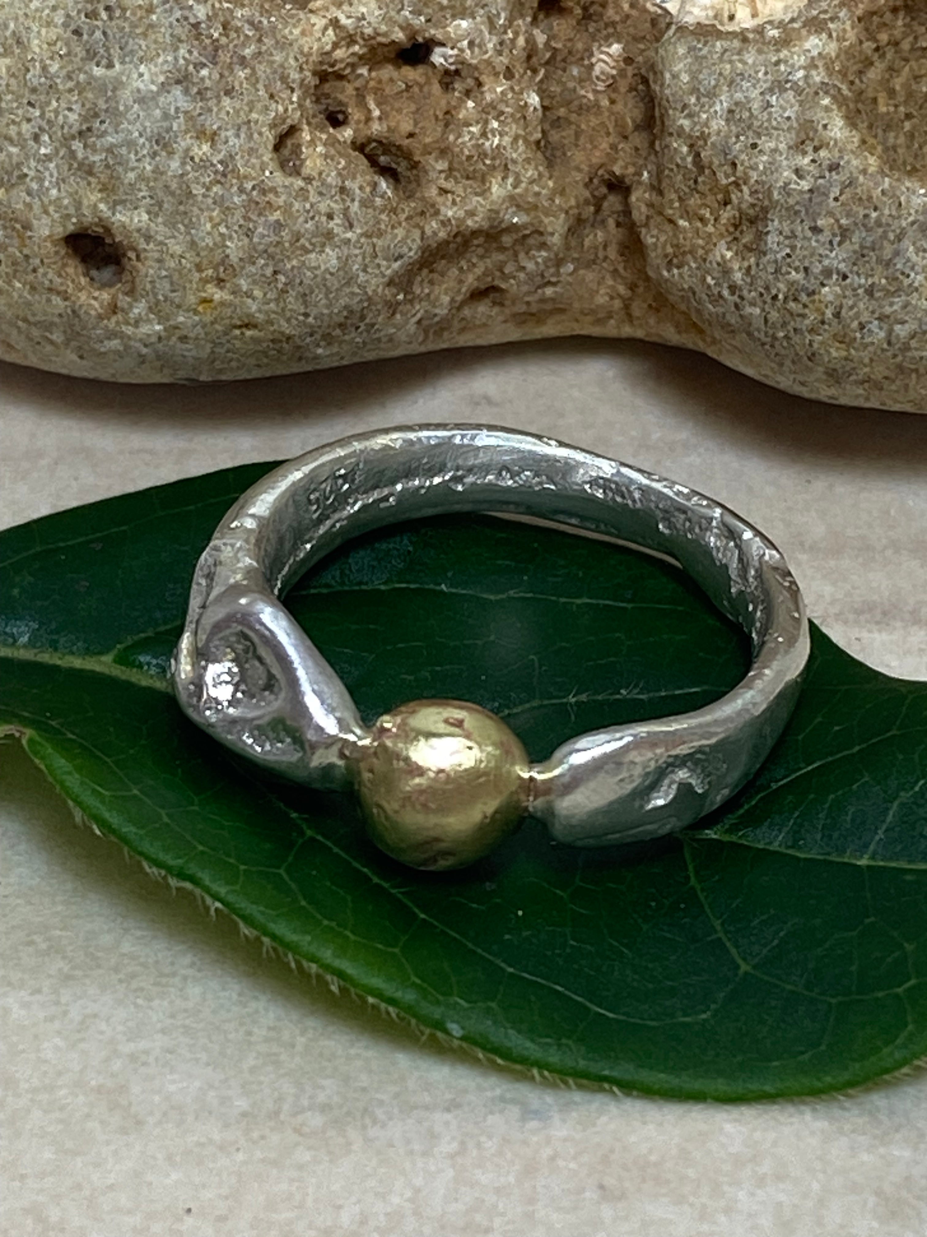 Seed Ring | Sand Cast Sterling Silver with Brass
