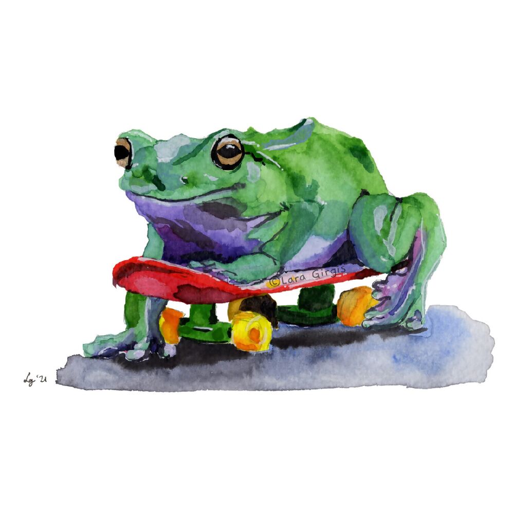 frog on a board - art print