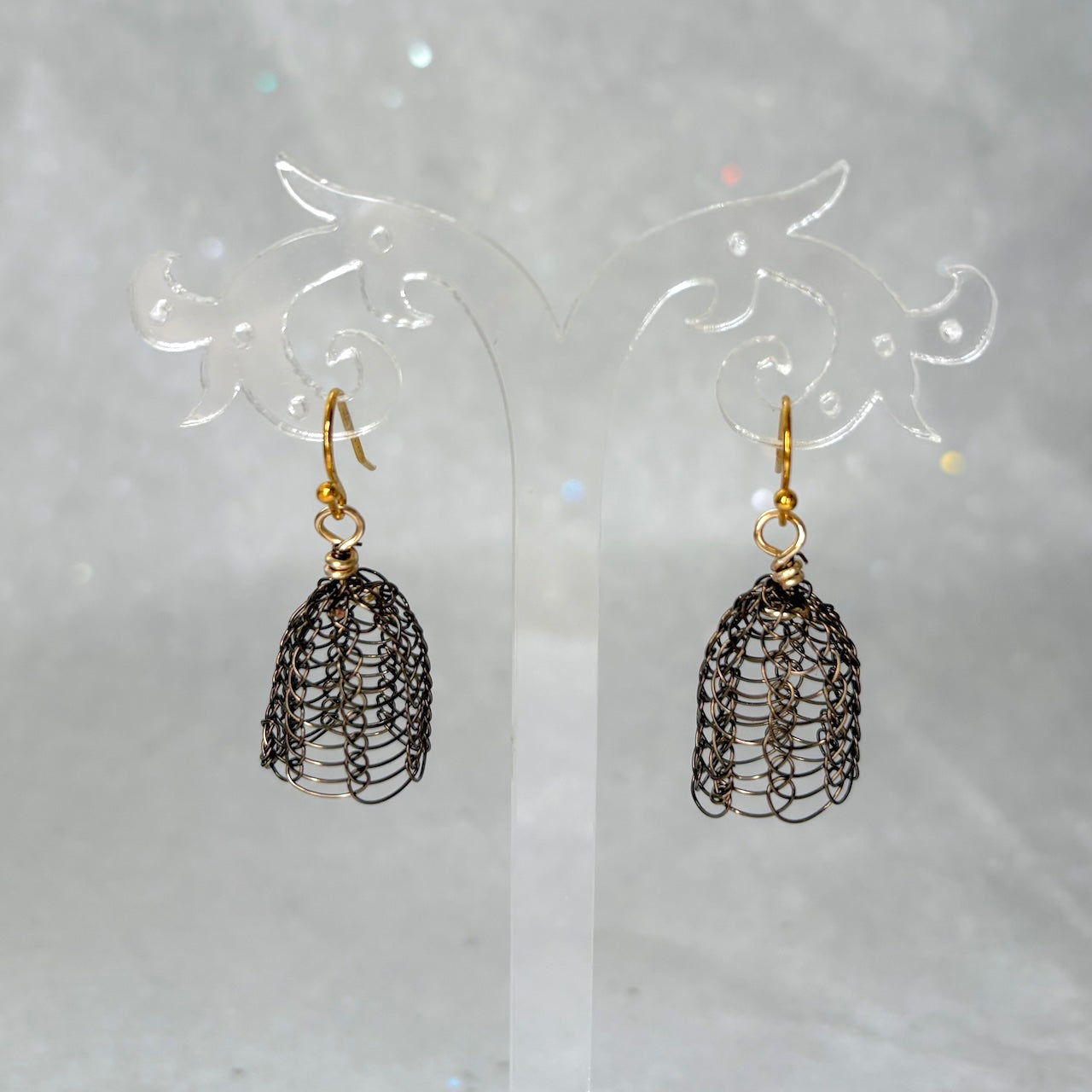 Knitted wire bell earrings