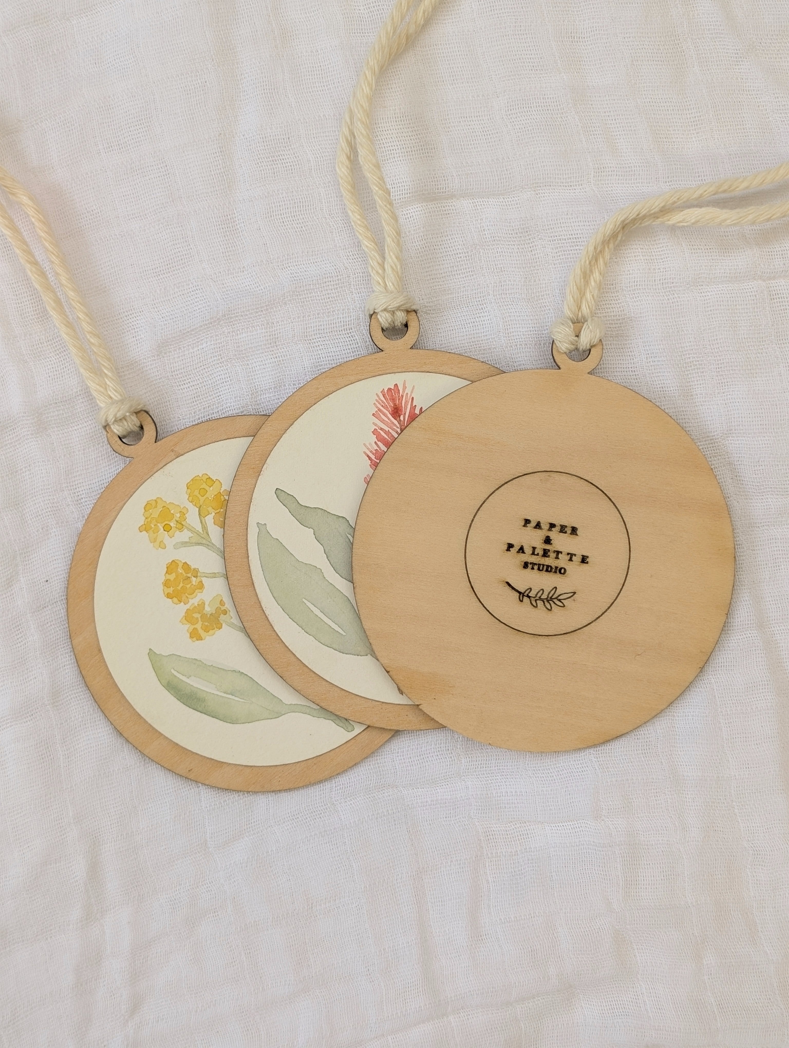 Australian Native Watercolour Christmas Decoration | Handmade Wooden Ornament