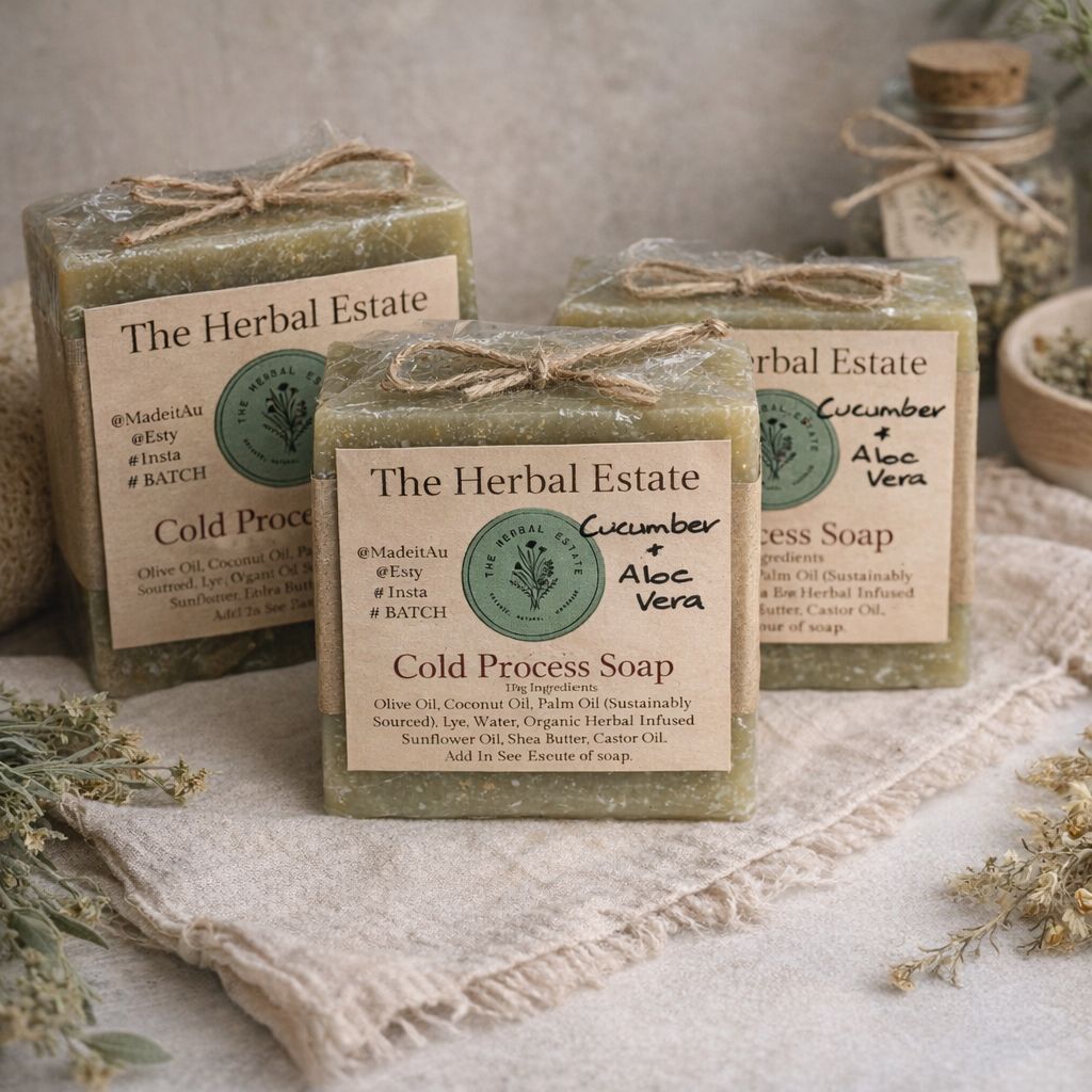 2 bars of Cucumber & Aloe Cold Processed Soap 120g each