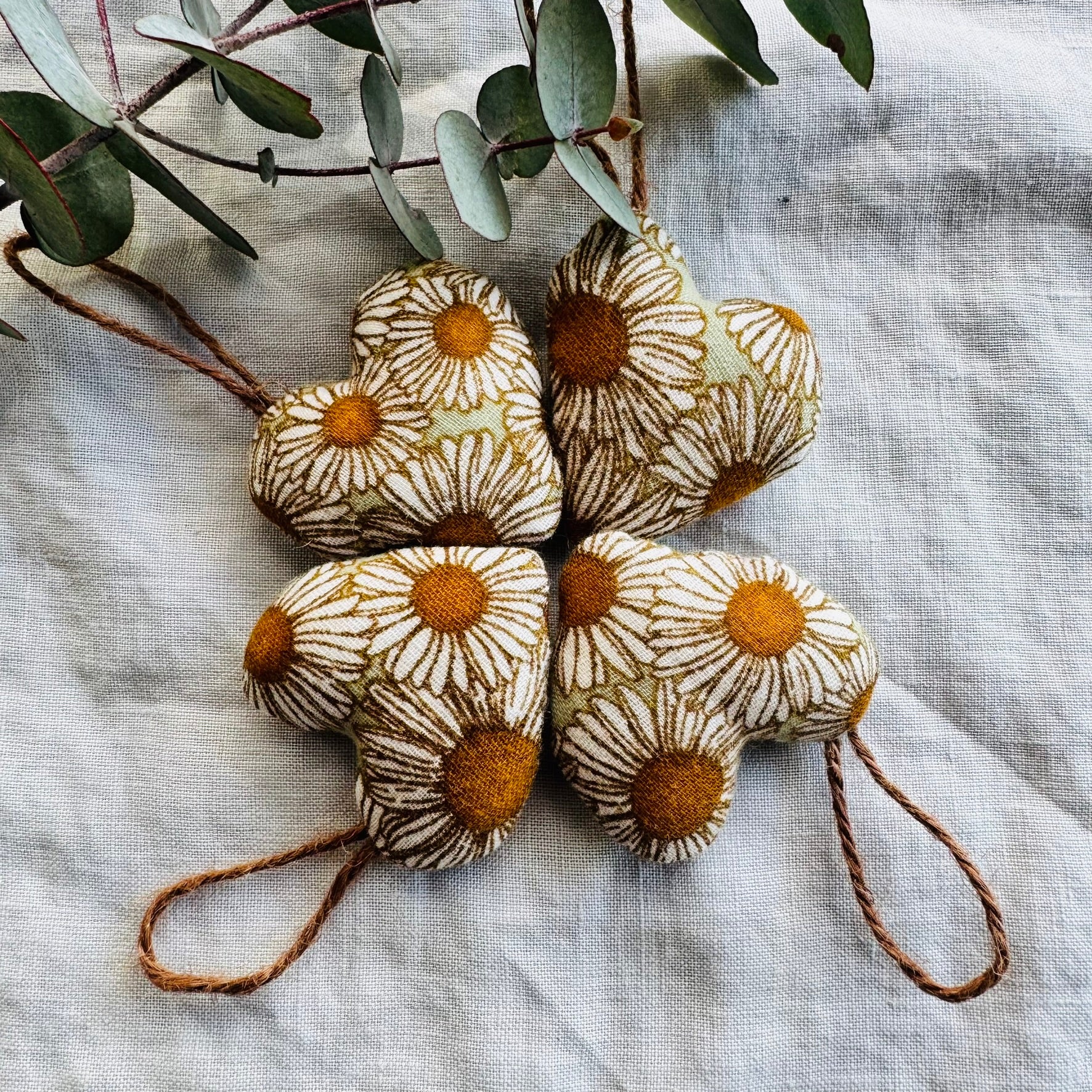 Chamomile Hearts - handmade with wool filling