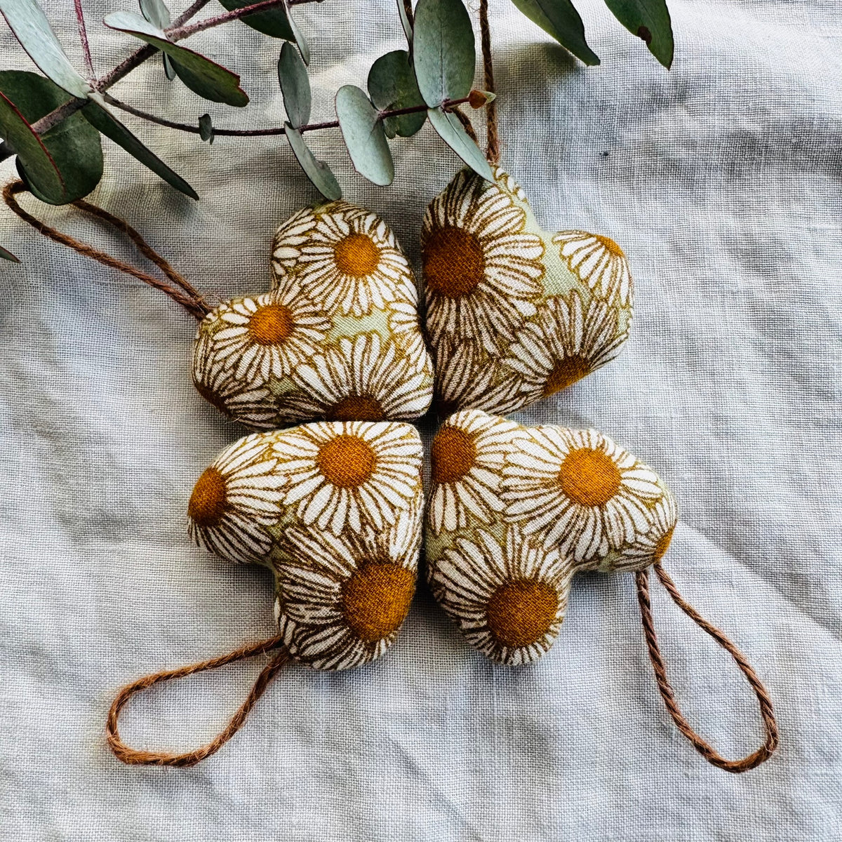 Chamomile Hearts - handmade with wool filling