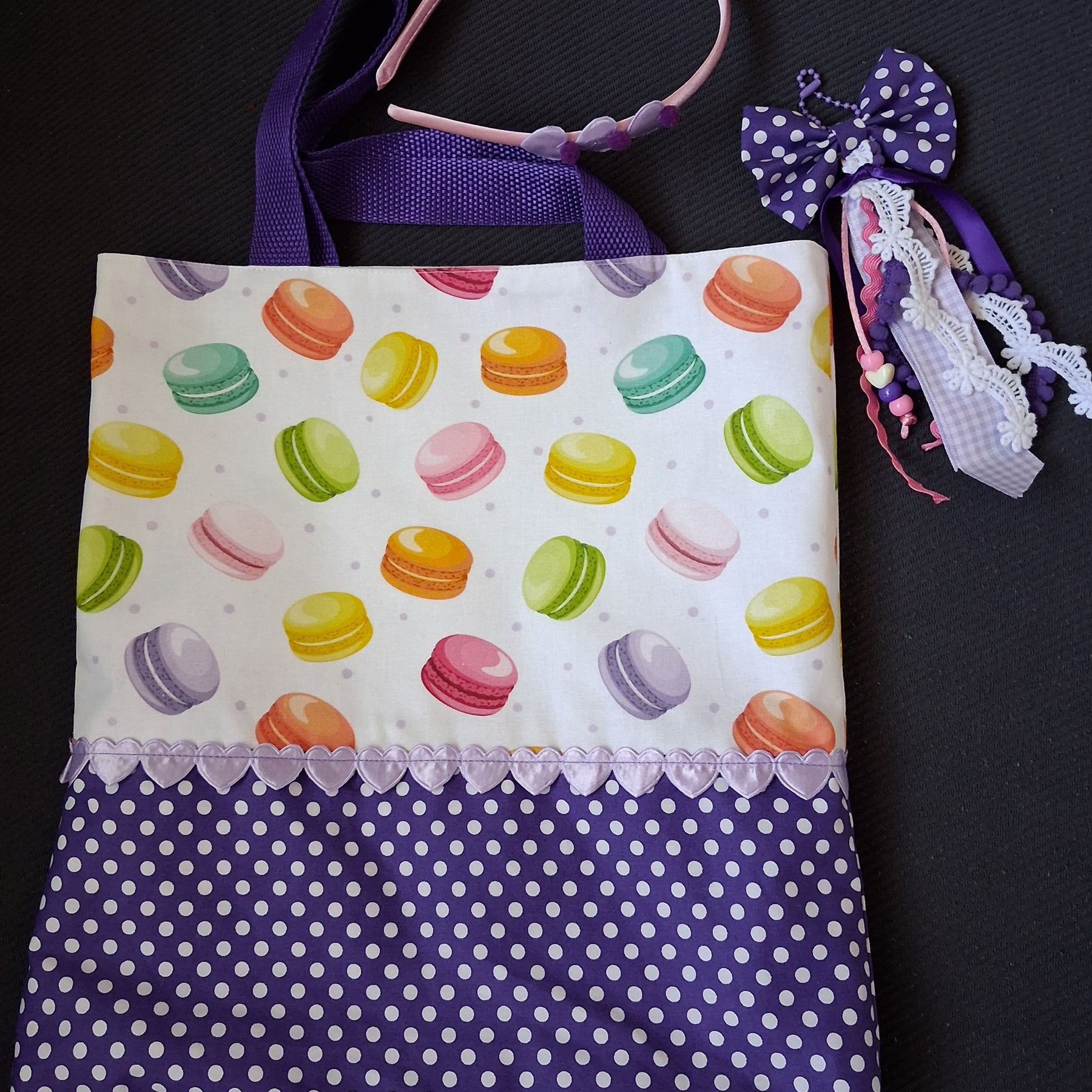Children's Macaron Print Tote, Bag Charm & Headband