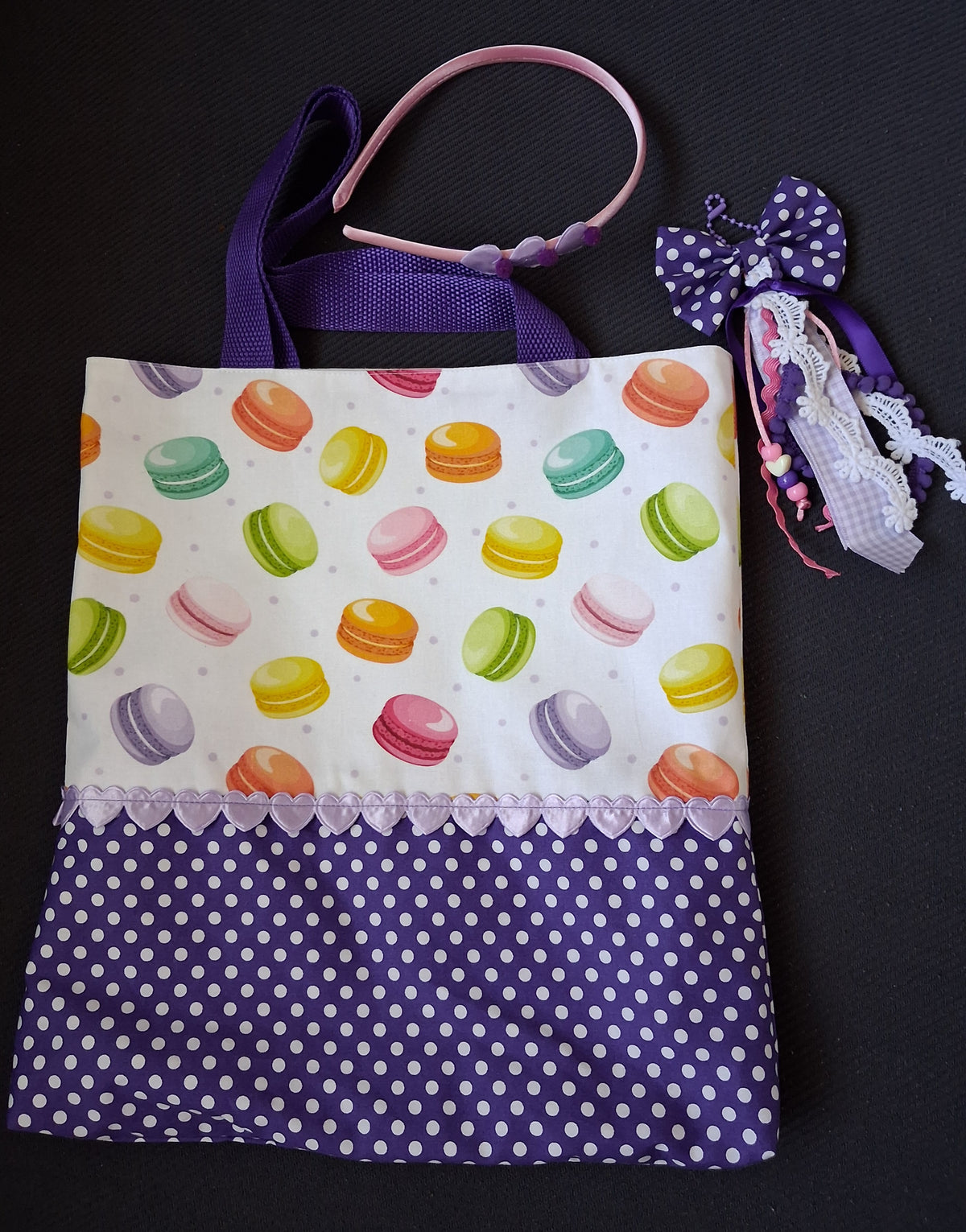 Children's Macaron Print Tote, Bag Charm & Headband