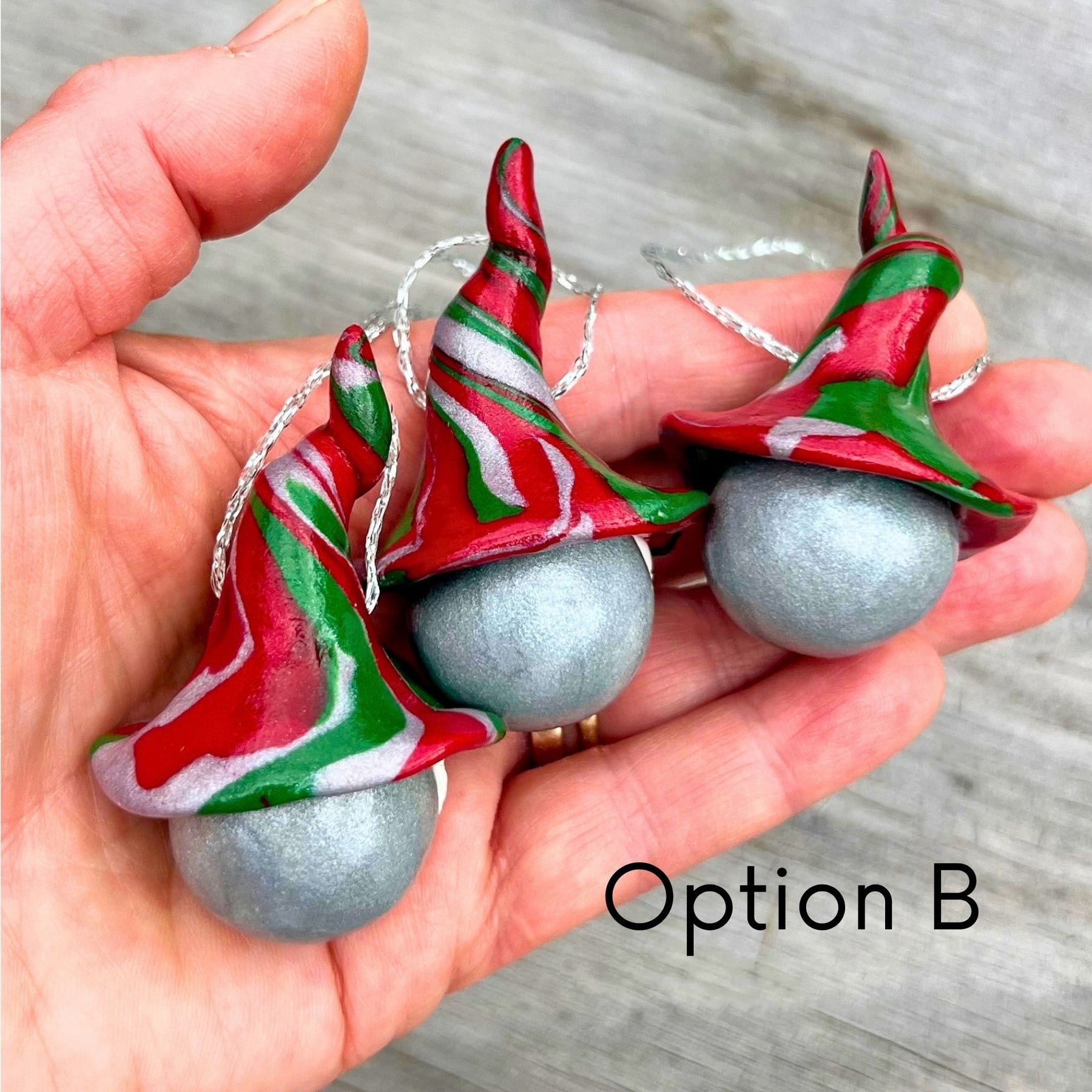 Whimsical Gnome Christmas bauble trio - Silver