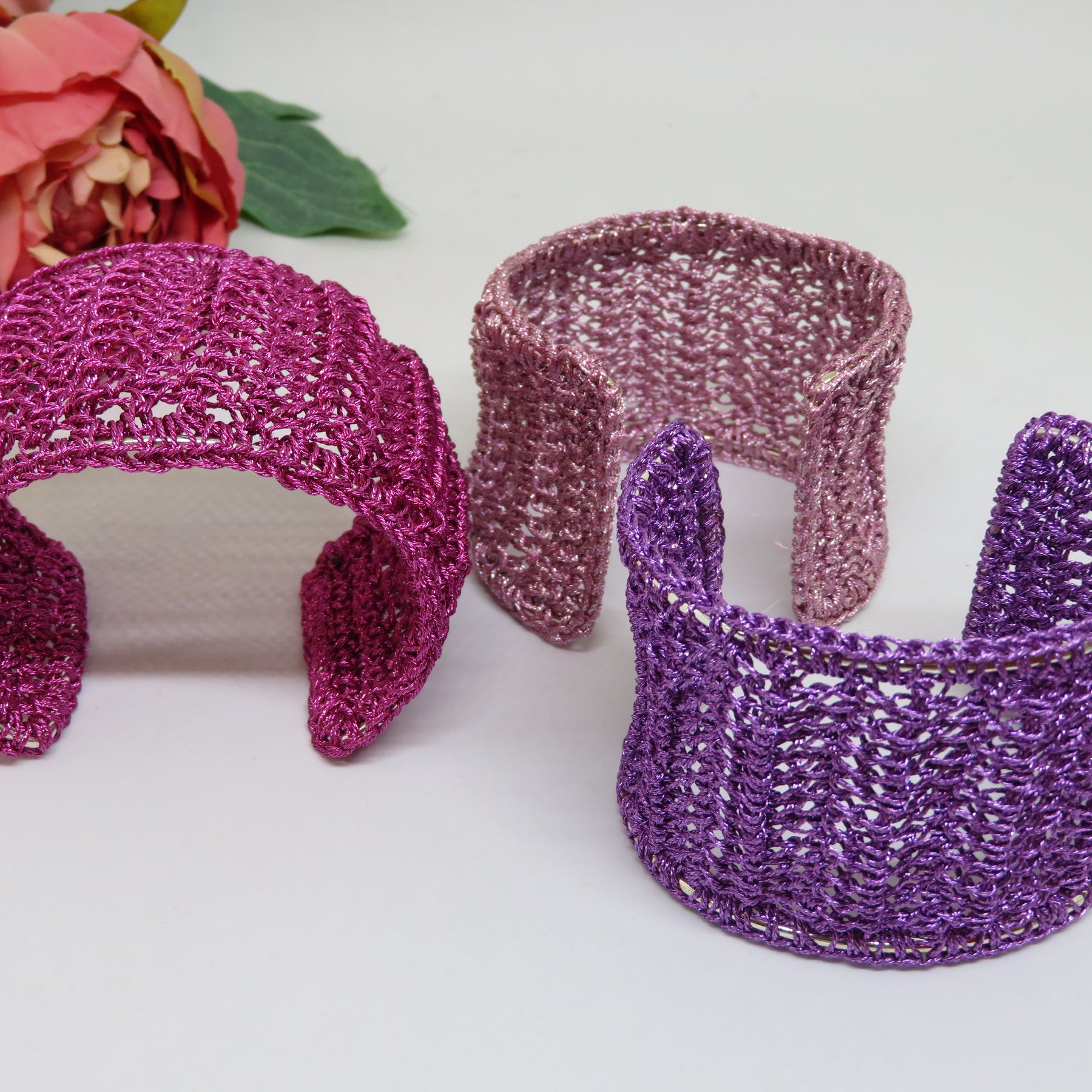 Bespoke Handmade Gold Crochet Shimmer Thread Cuff Bracelet