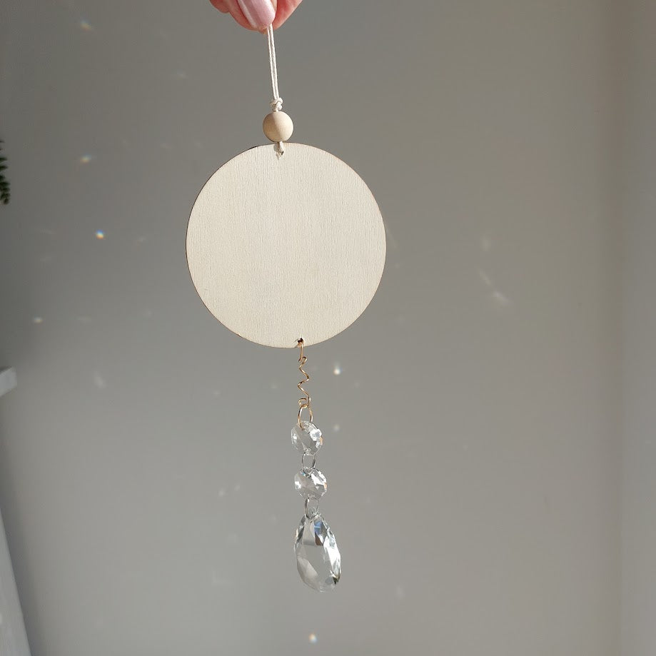 Whale Tail Timber and Crystal Suncatcher, Wall Window Hanging