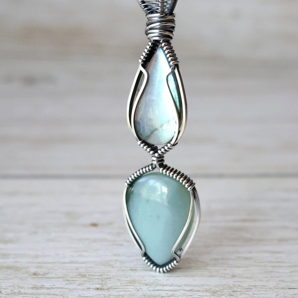 Sterling Silver Labradorite and Mtorolite Pendant ~ Calming Talisman of Awareness