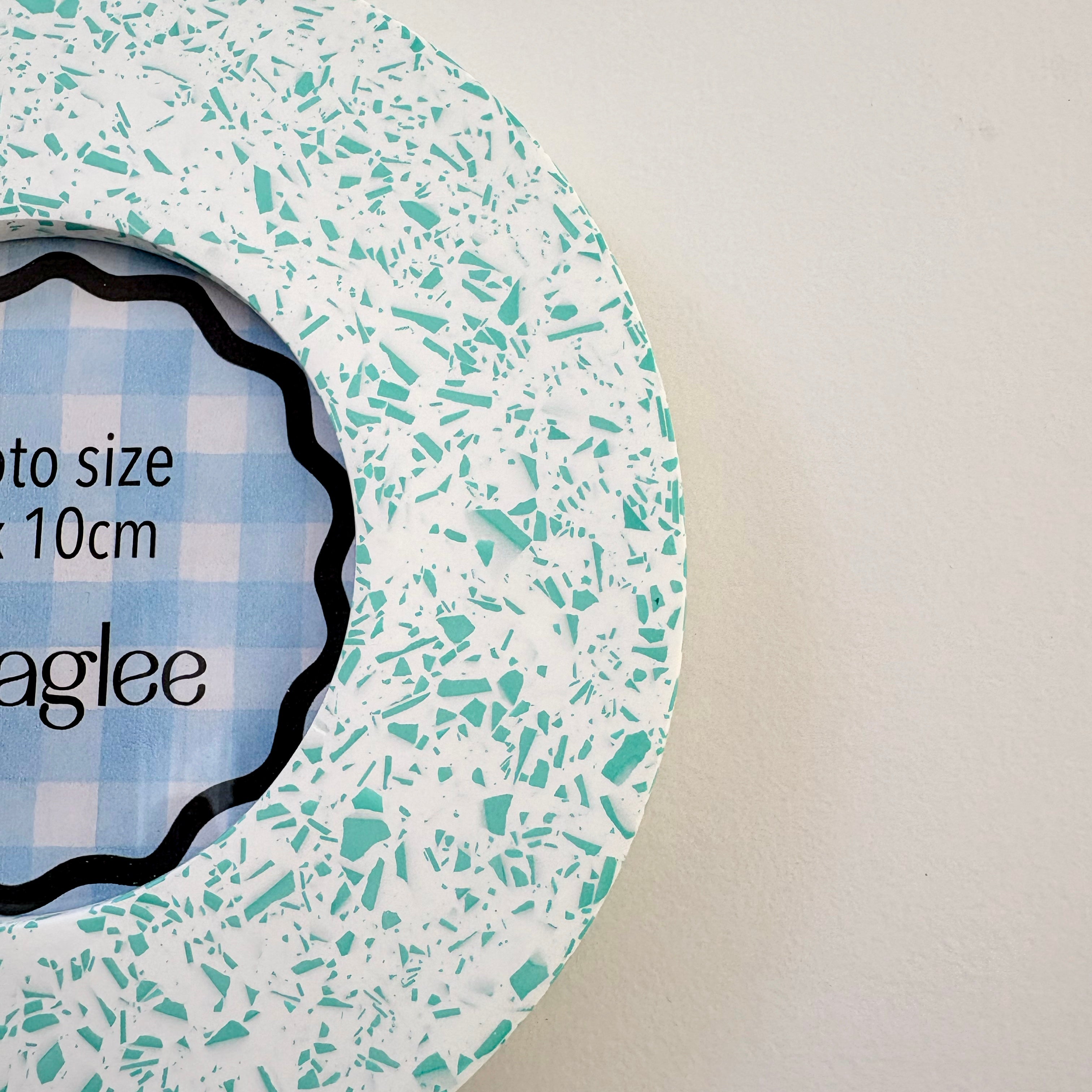 Bright teal green and white terrazzo pattern wall hanging picture frame