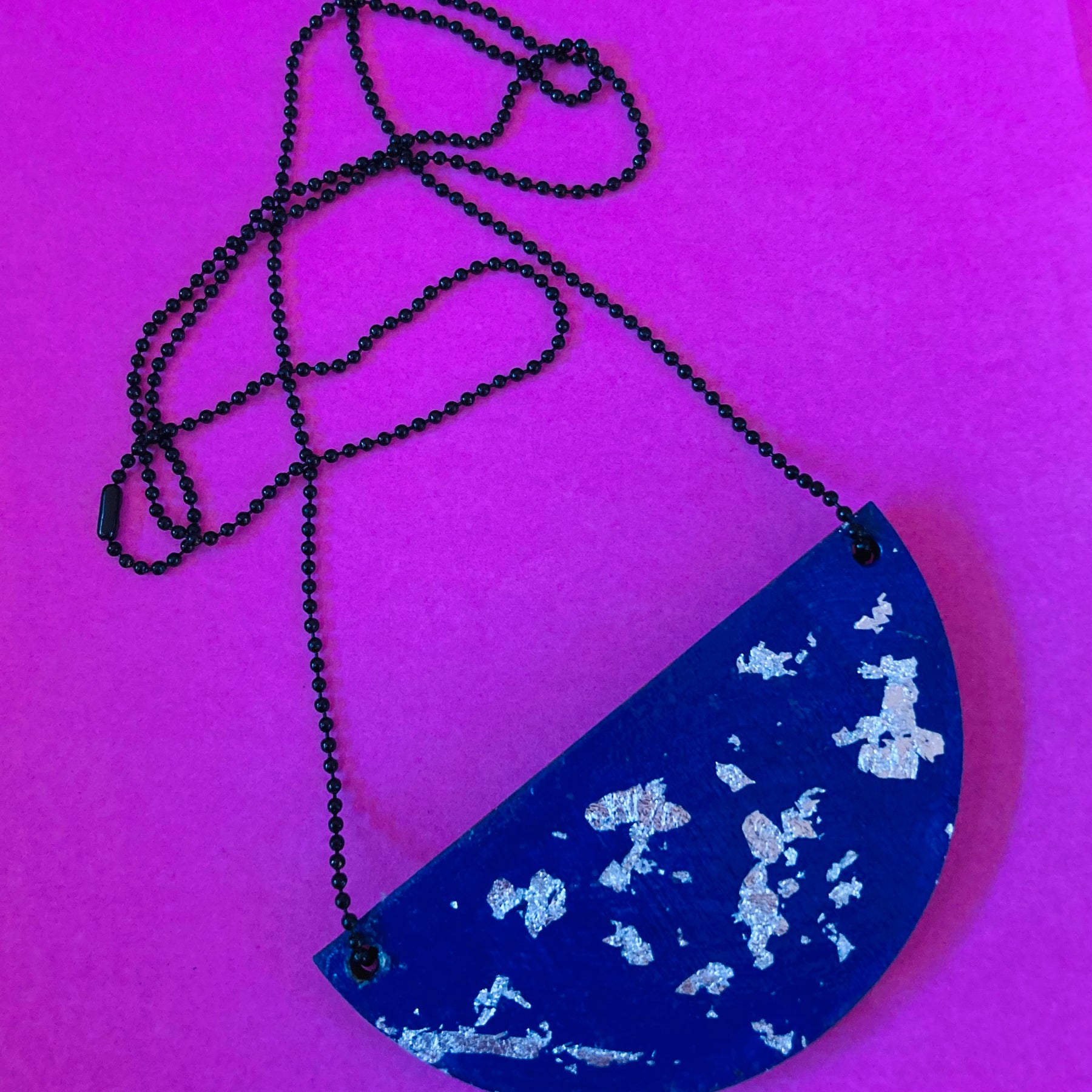 Handpainted blue / silver fleck pendant