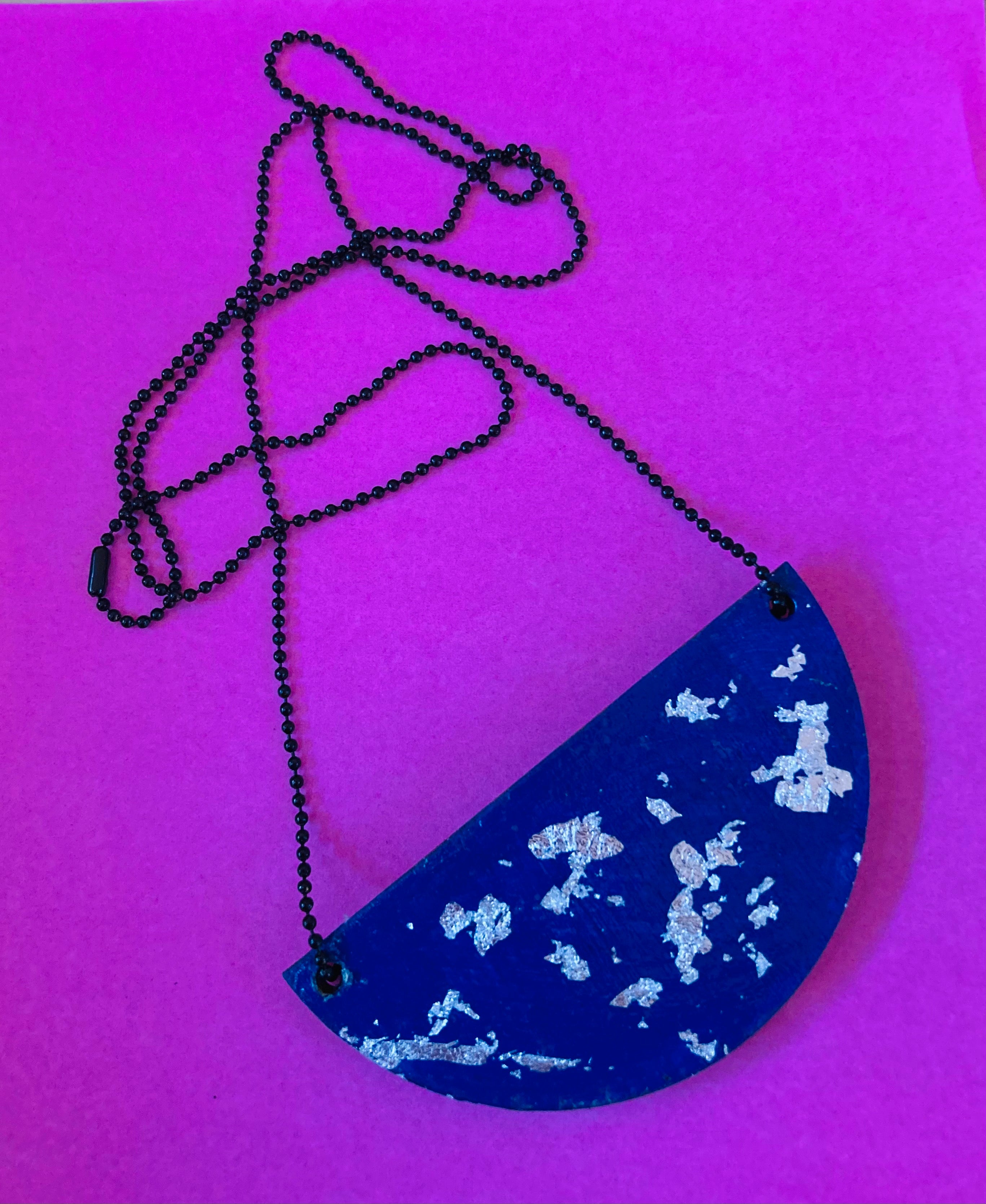 Handpainted blue / silver fleck pendant