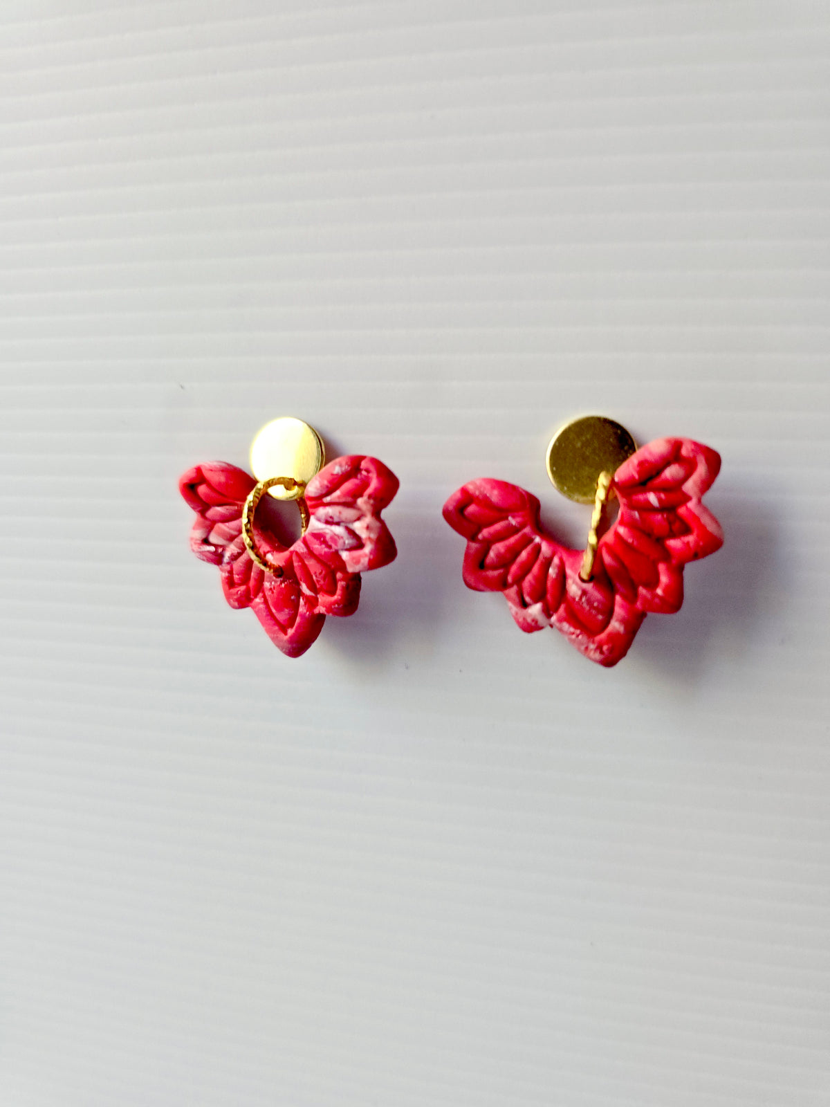 Red Marbled Floral 9k Gold Plated Earrings