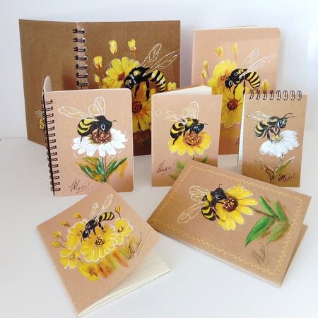 Handpainted Bee Notebooks - Variety of sizes. Lined.