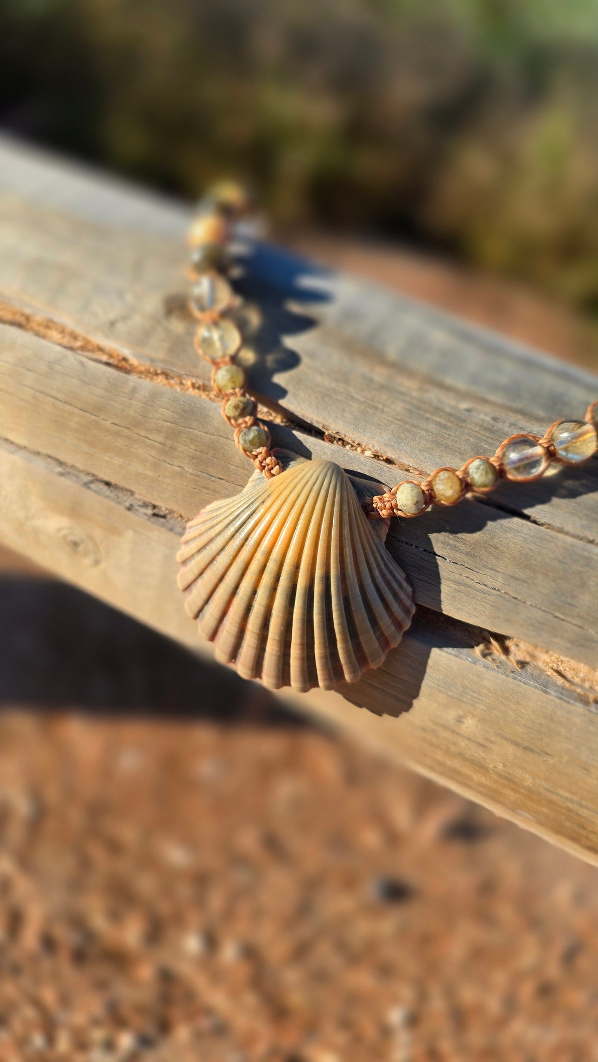 Scallop Shell Necklace with Labradorite and Yellow Opal