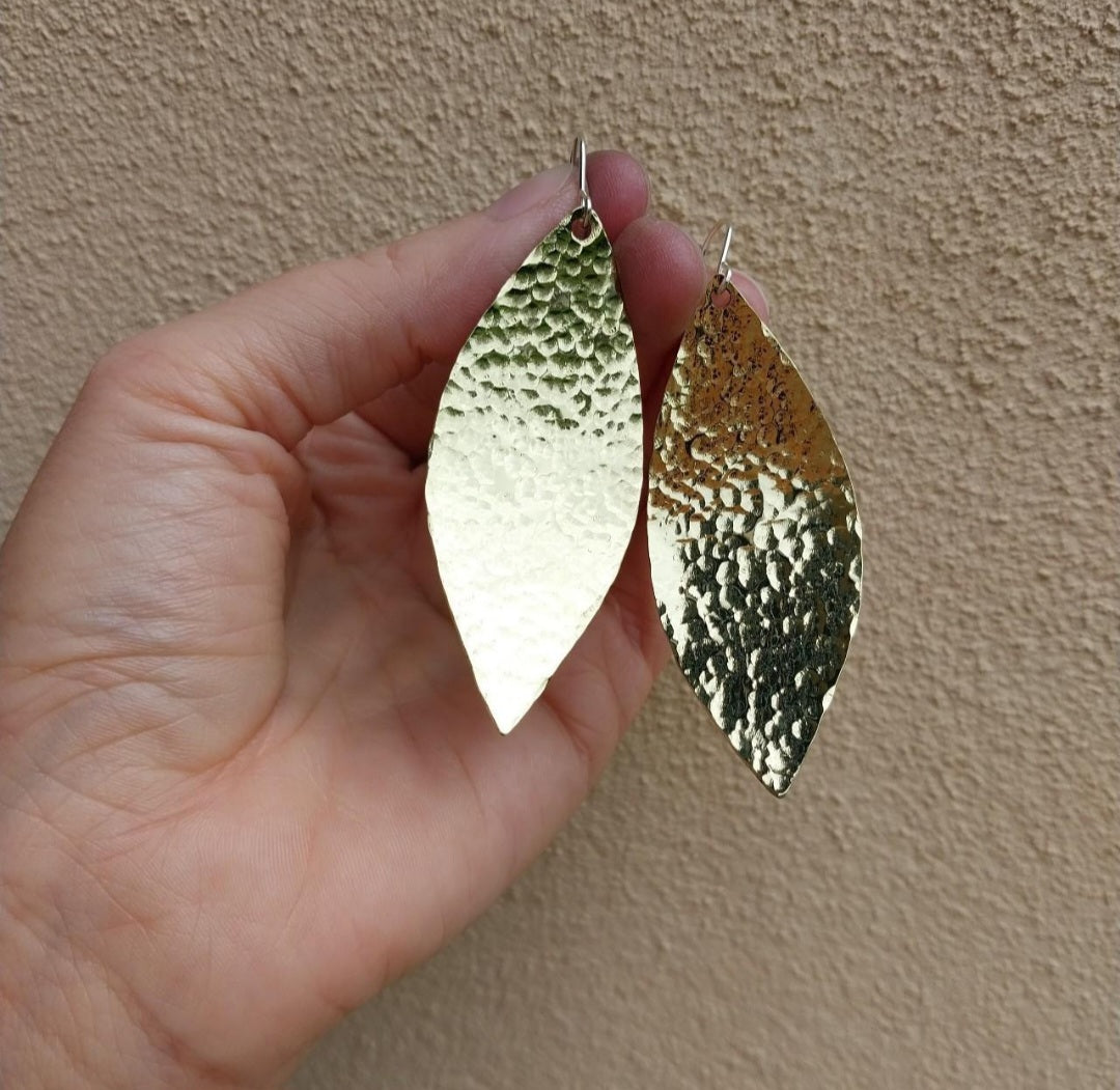 Brass long leaf earrings