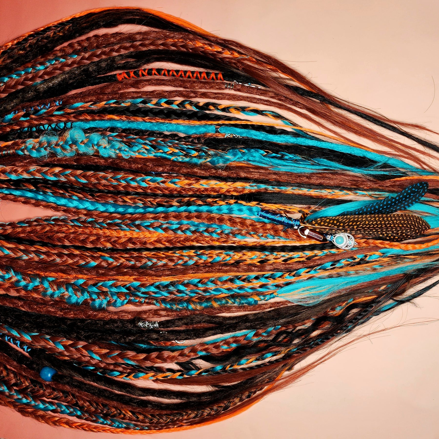 Dreadlock hair extensions. Braid in re usable temporary dreadlock extensions. CELTIC FIRE PHOENIX SET