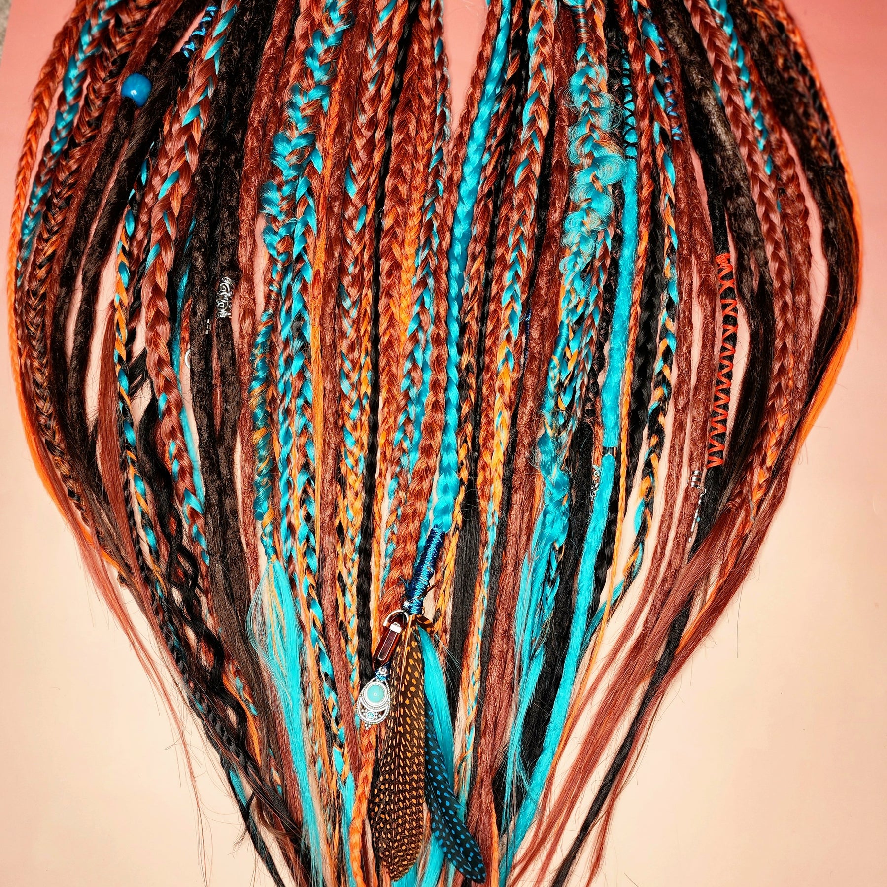 Dreadlock hair extensions. Braid in re usable temporary dreadlock extensions. CELTIC FIRE PHOENIX SET
