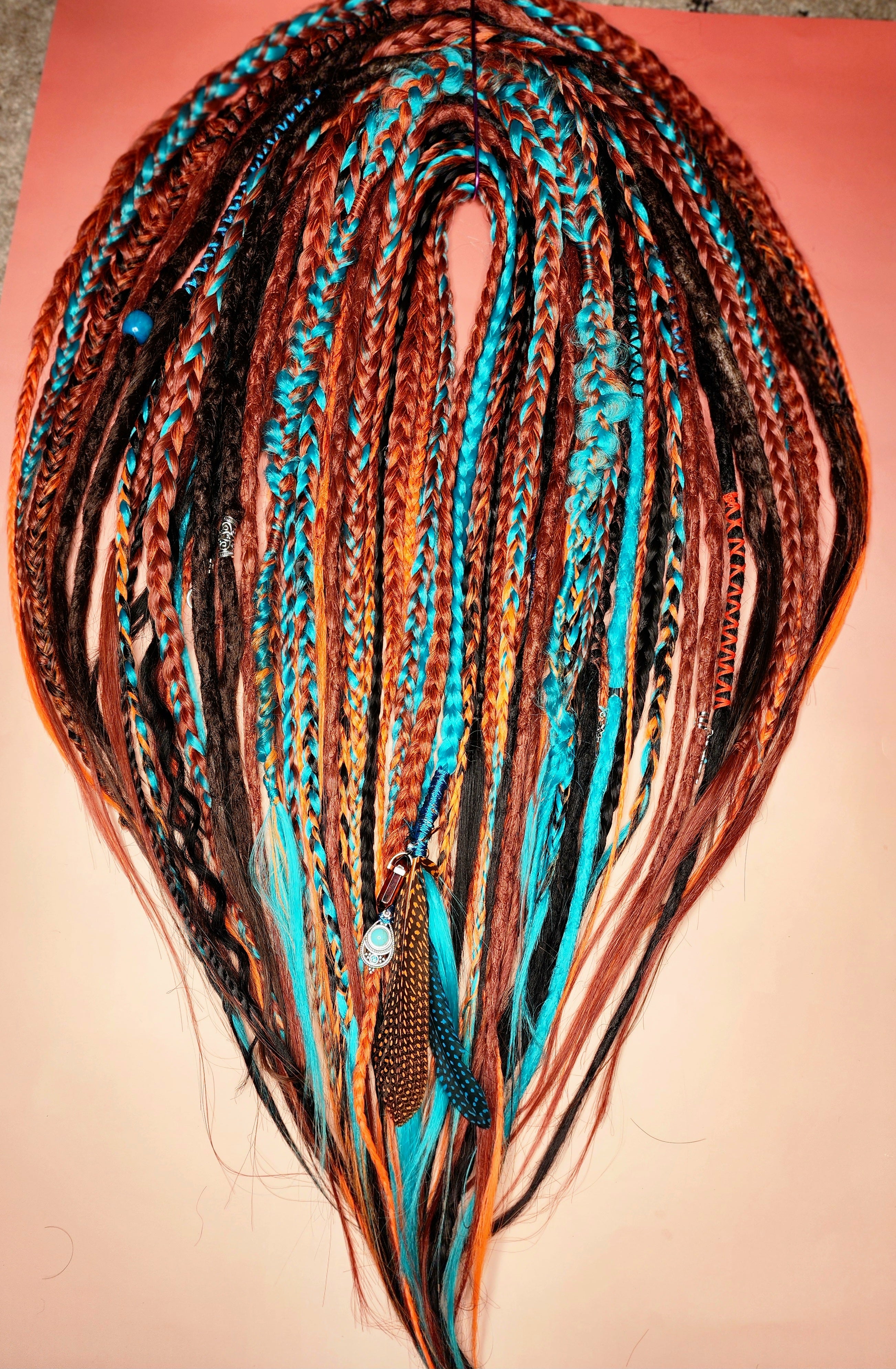 Dreadlock hair extensions. Braid in re usable temporary dreadlock extensions. CELTIC FIRE PHOENIX SET