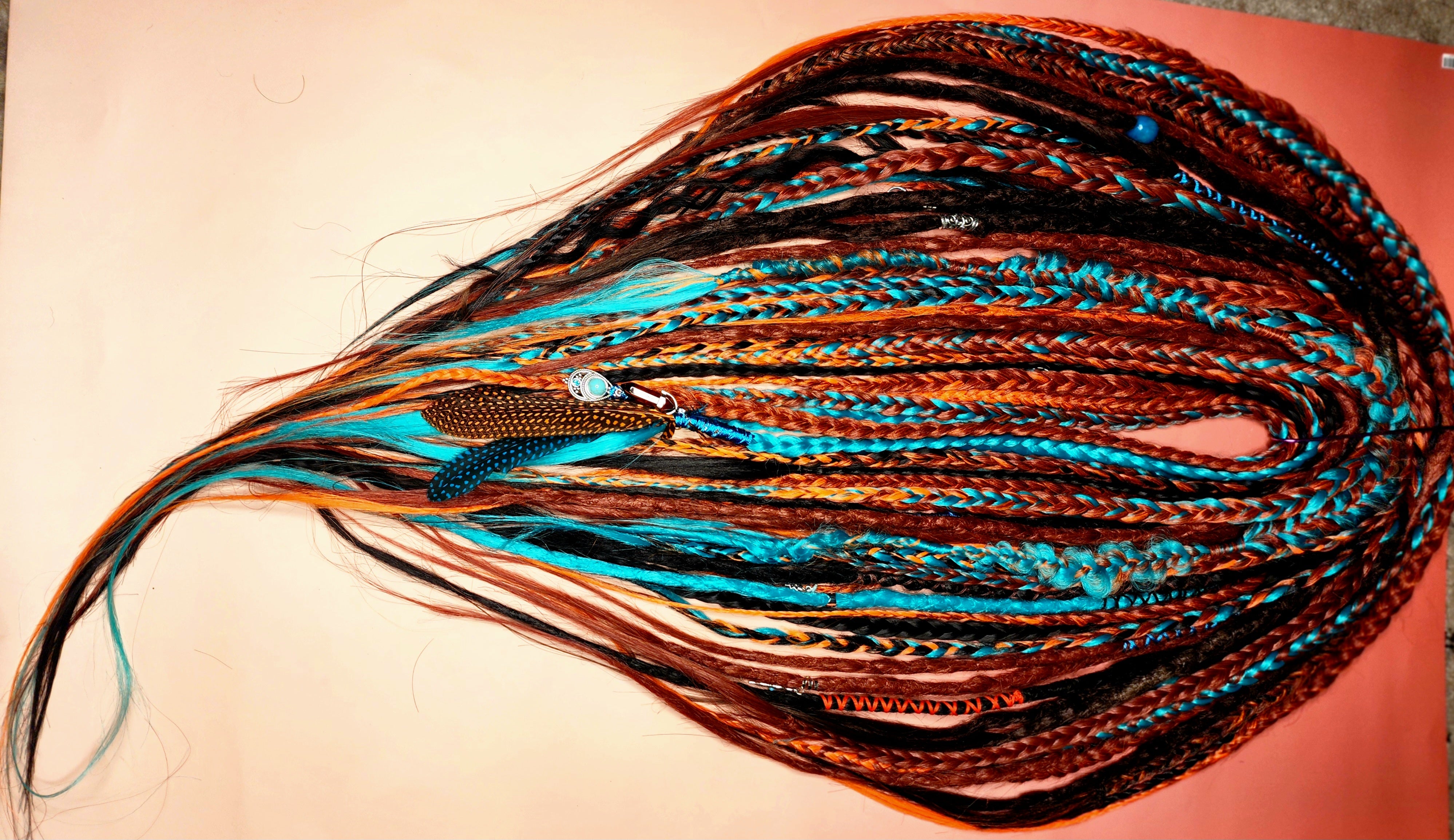 Dreadlock hair extensions. Braid in re usable temporary dreadlock extensions. CELTIC FIRE PHOENIX SET