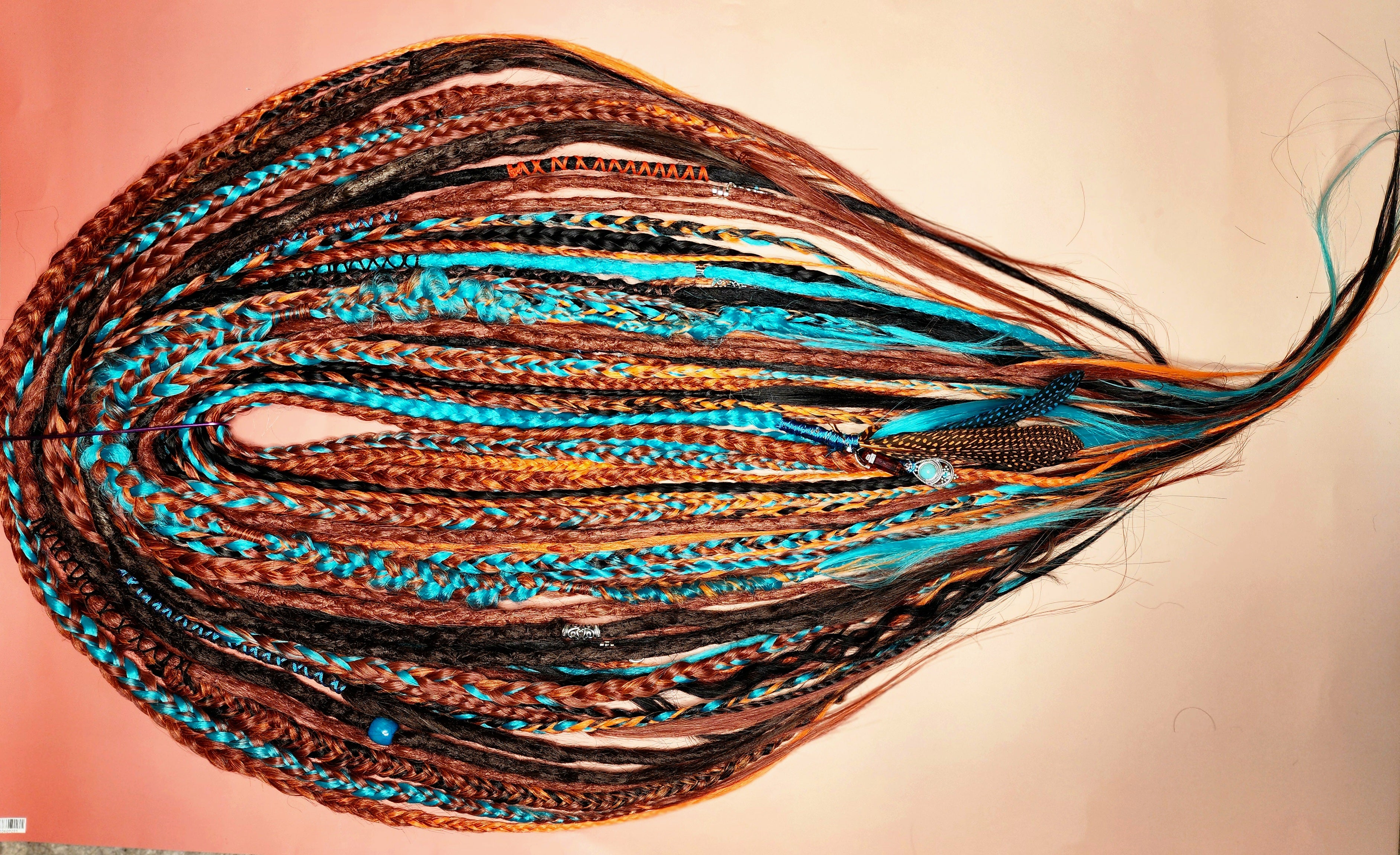 Dreadlock hair extensions. Braid in re usable temporary dreadlock extensions. CELTIC FIRE PHOENIX SET
