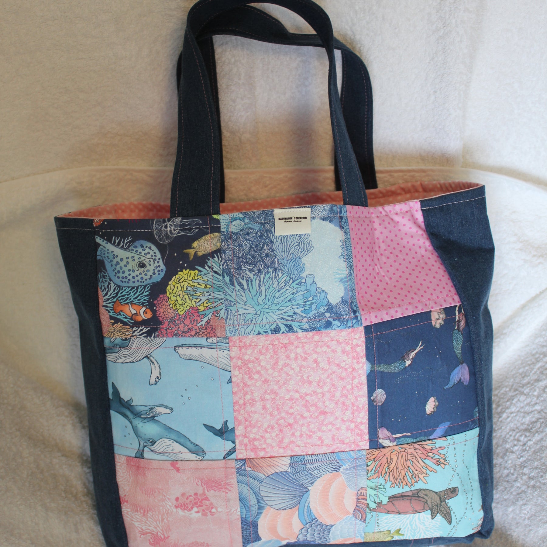 'UNDER THE SEA´ TOTE BAG - FLAT HANDLES - DARK DENIM