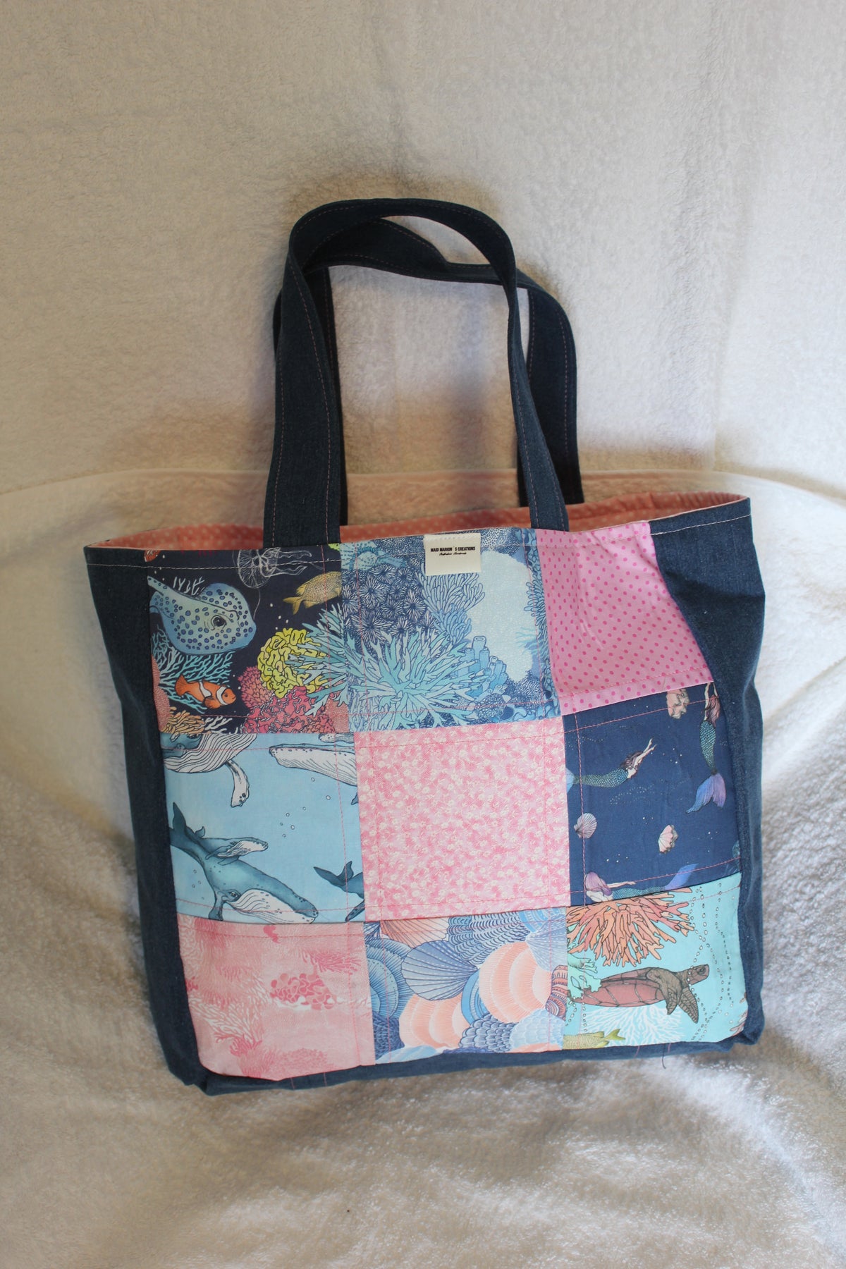 'UNDER THE SEA´ TOTE BAG - FLAT HANDLES - DARK DENIM