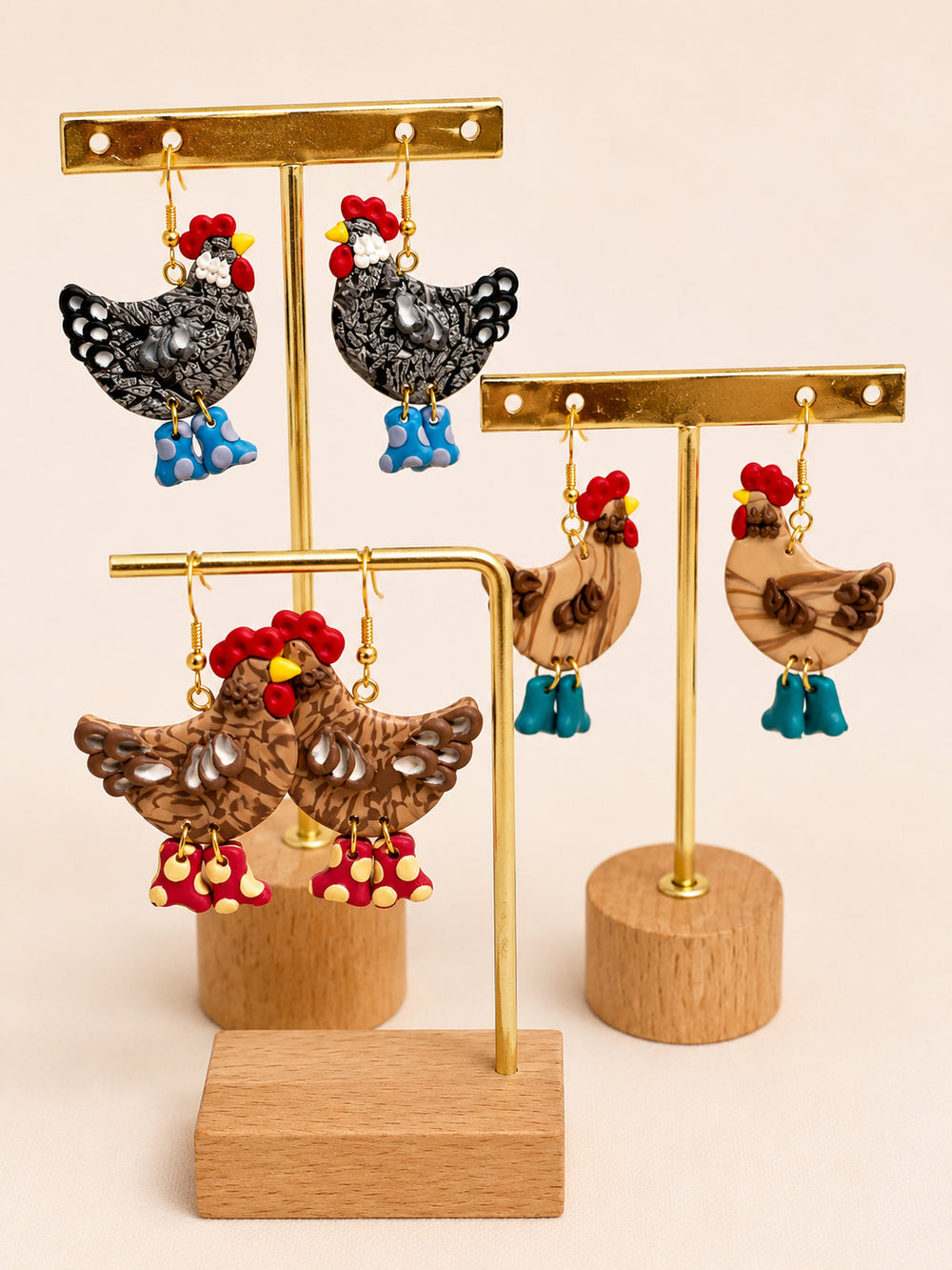 Handmade chicken earrings