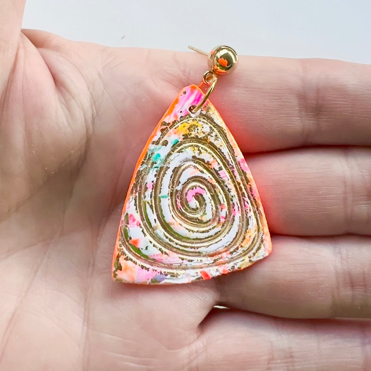 Earrings ~ Polymer Clay ~Gold Leaf ~ Neon~ Dangles