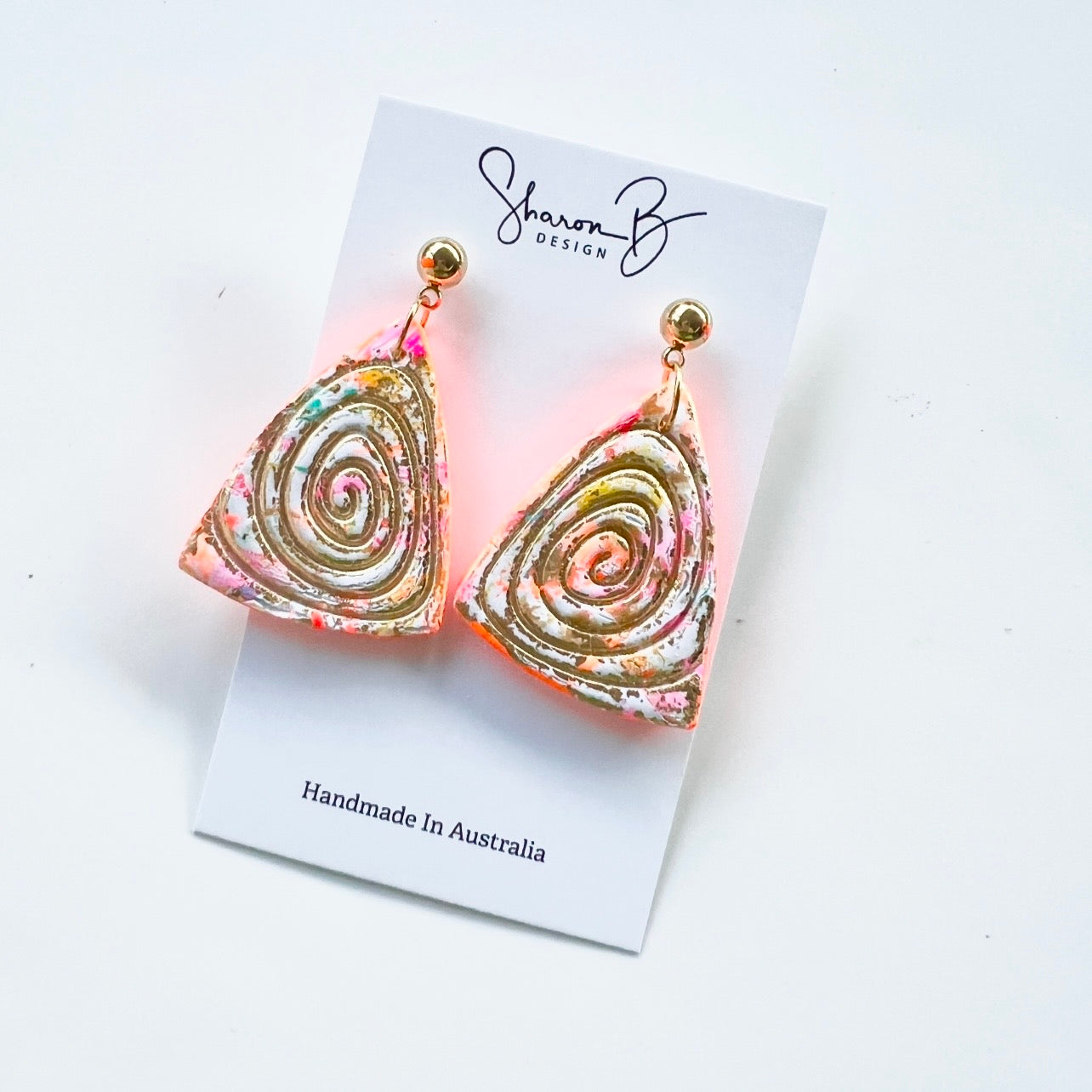 Earrings ~ Polymer Clay ~Gold Leaf ~ Neon~ Dangles