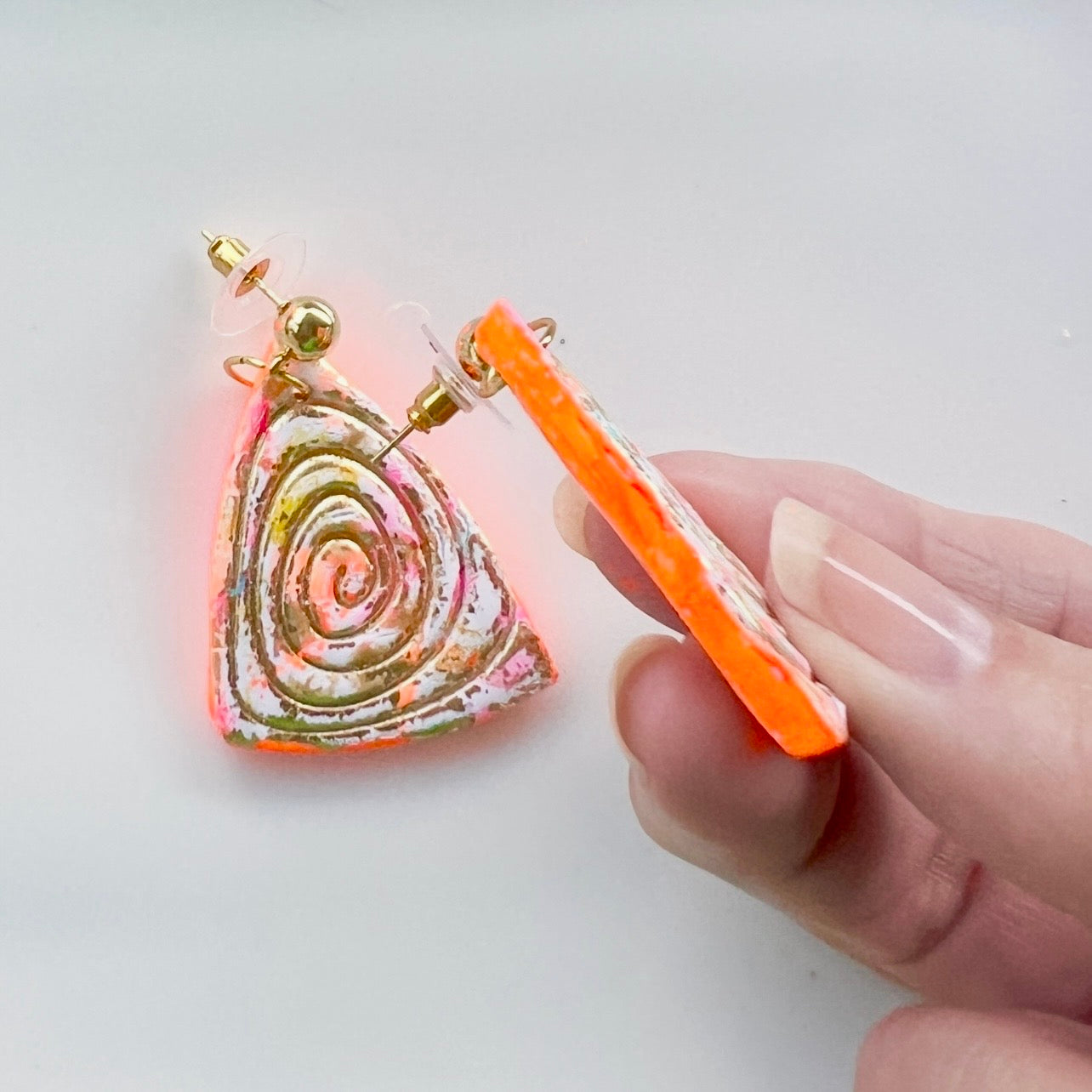 Earrings ~ Polymer Clay ~Gold Leaf ~ Neon~ Dangles