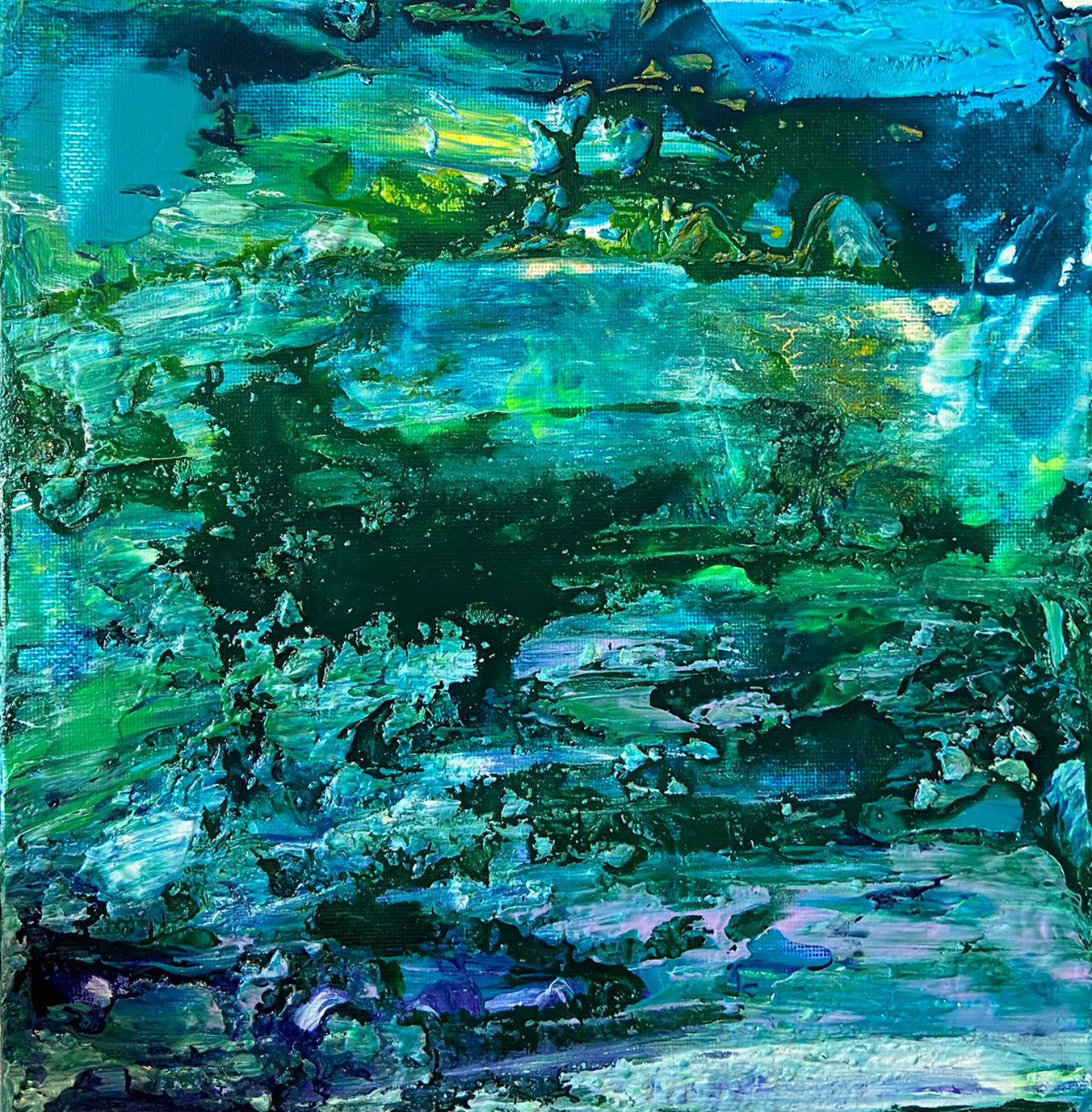 Water Lilies Encore Painting, Abstract Acrylic Wall Art by Margo Humphries