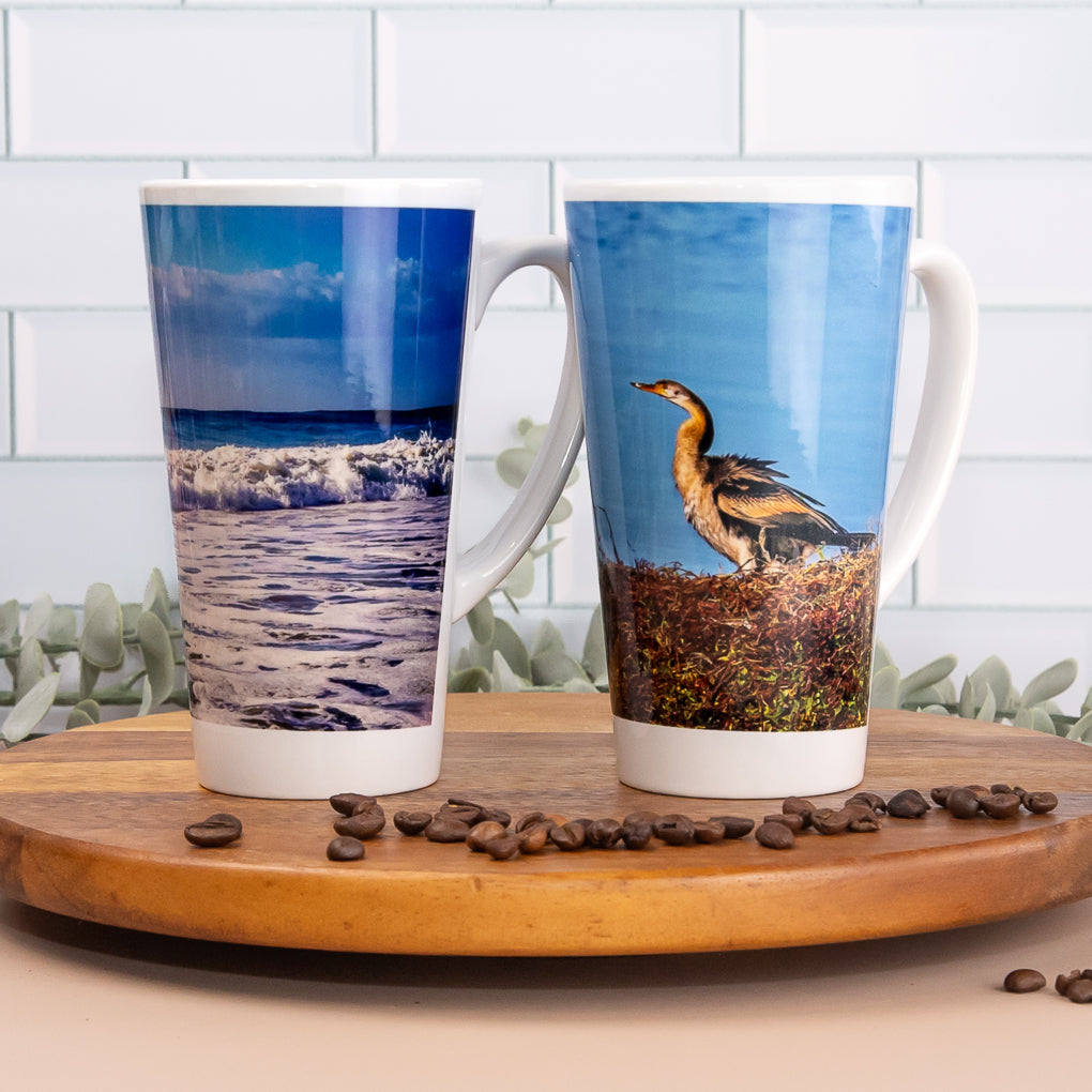 Water Scenes - Latte / Coffee Mugs - Beachscape, Australasian Darter