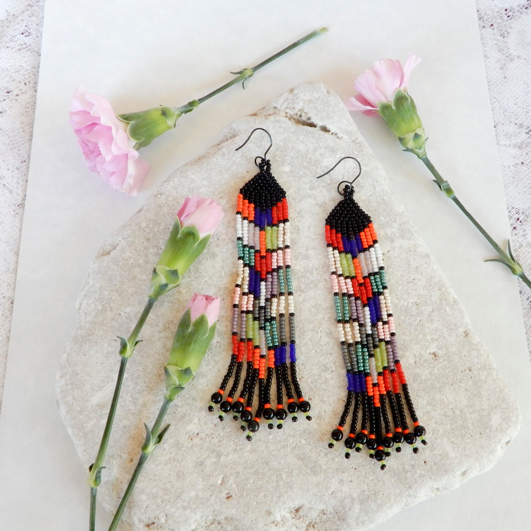 Colourful Statement Beaded Fringe Earrings
