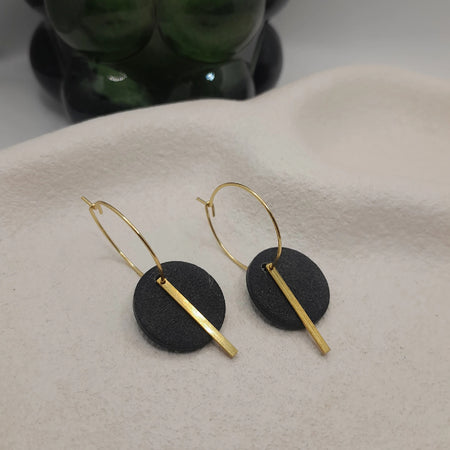 minimal mini black and gold hoop earrings- bar