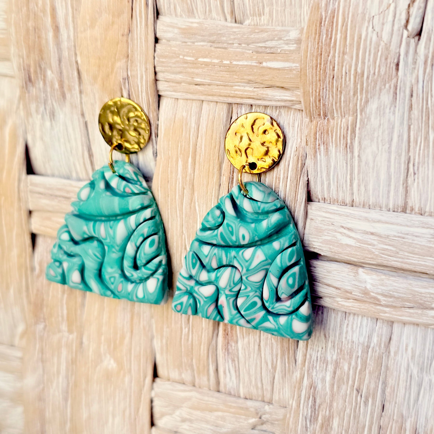 Turquoise Marbled Arch Polymer Clay Statement Earrings