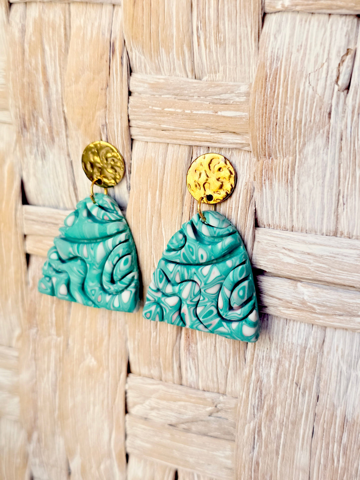 Turquoise Marbled Arch Polymer Clay Statement Earrings