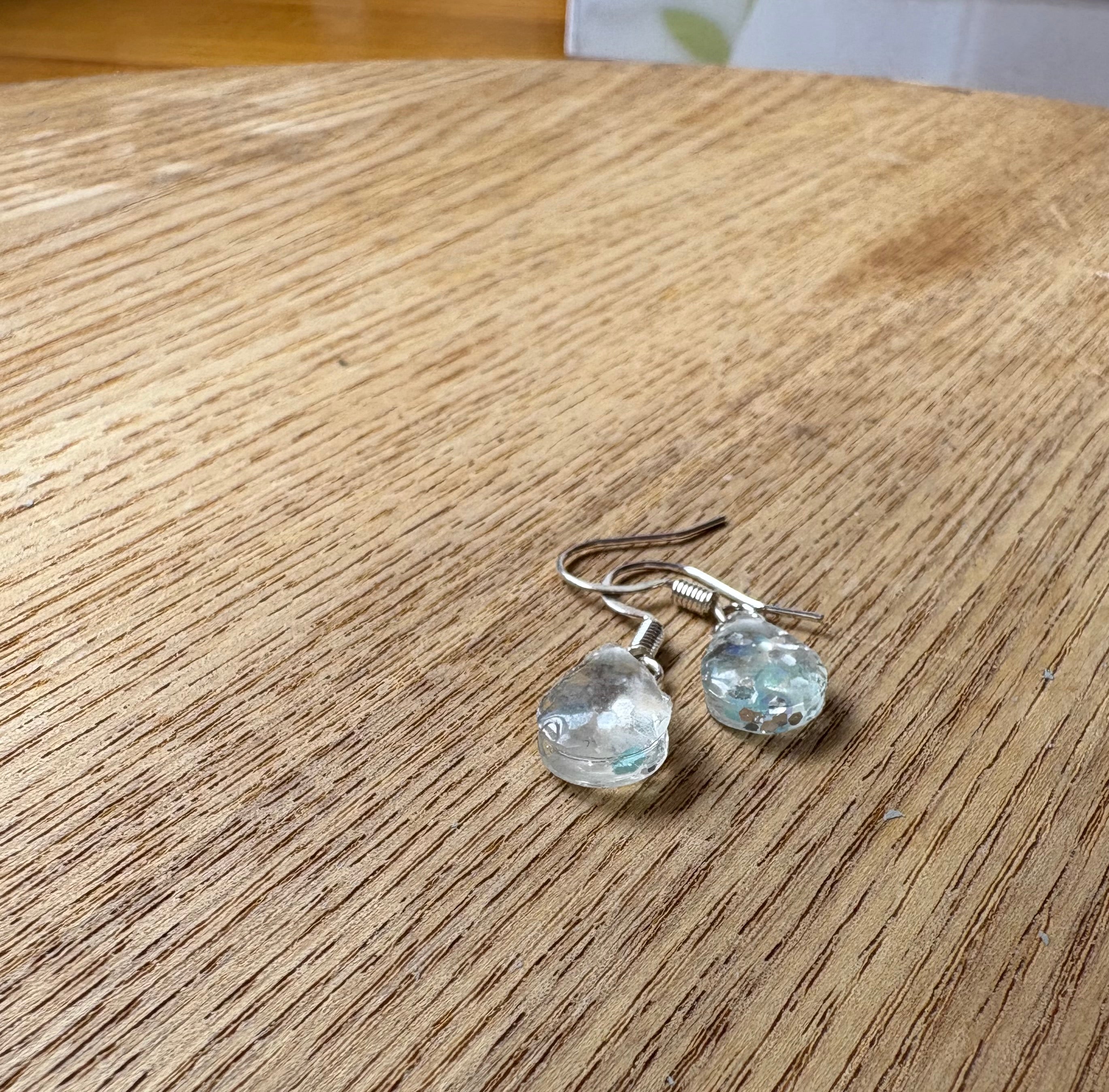 Small Teardrop Resin Earrings- silver