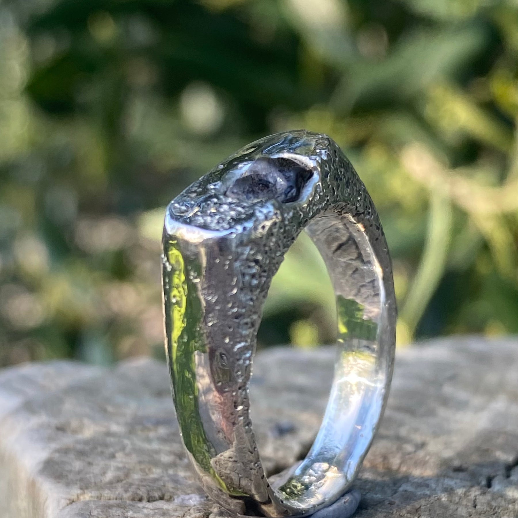 Green Sapphire Rockpool Signet, Sterling Silver, Size P