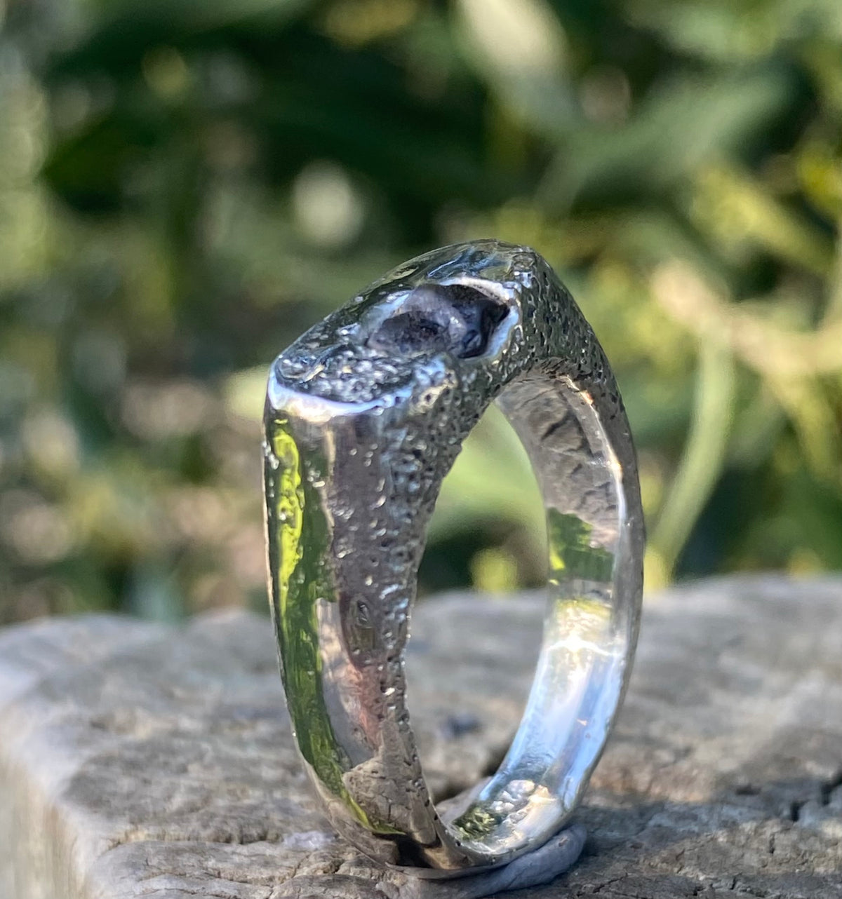 Green Sapphire Rockpool Signet, Sterling Silver, Size P